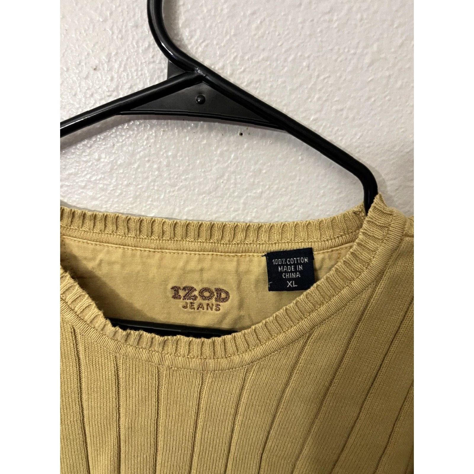Izod IZOD Men's Cotton Sweater XL Yellow Long Sleeve Crew Neck Pullover Solid Knit Size US XL / EU 56 / 4 - 3 Thumbnail