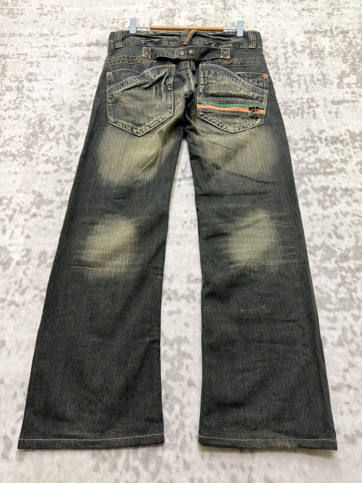 Hysteric Glamour Root Three Muddy Wash Back Buckle Y2K Straight Denim Jeans Size US 31 - 1 Thumbnail