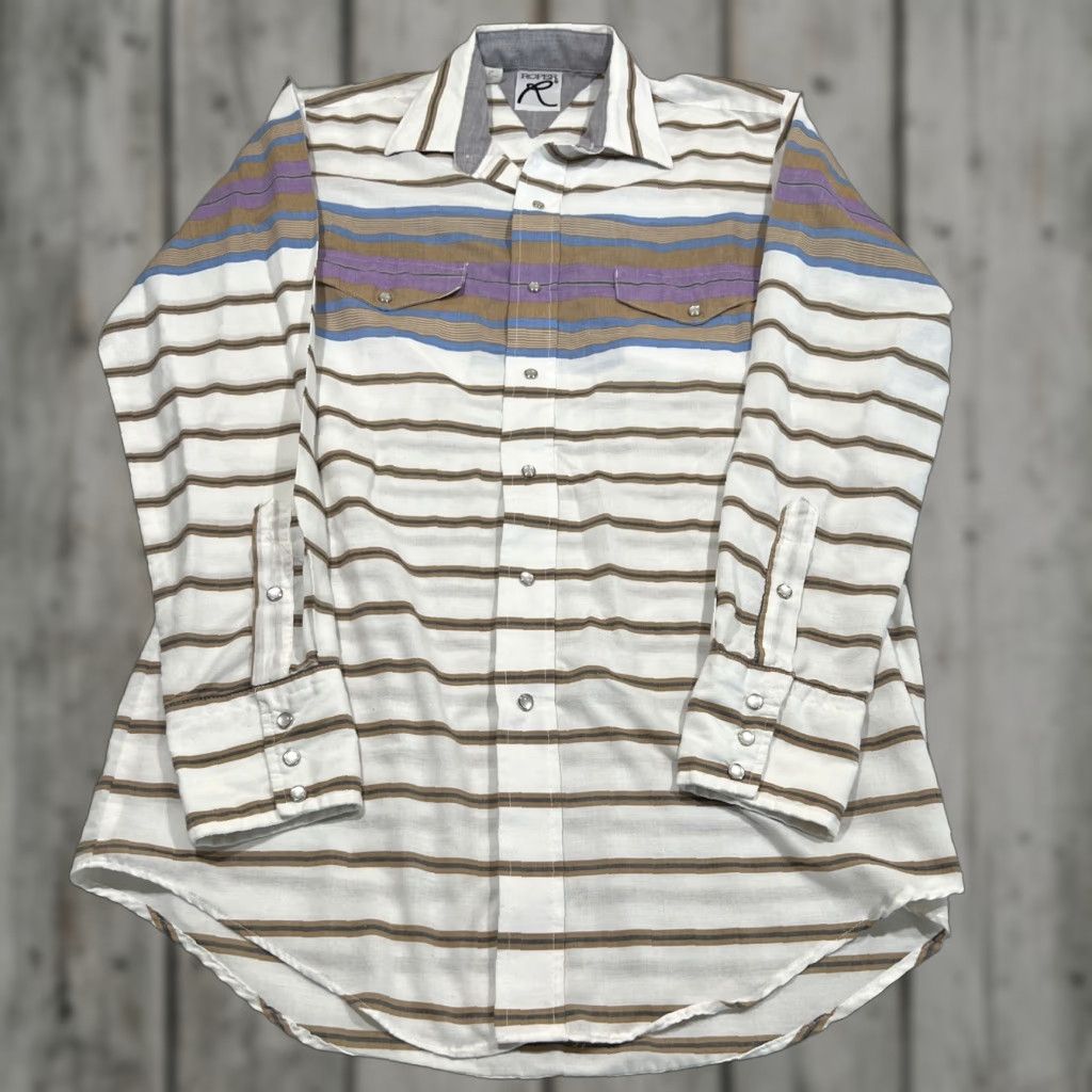 Roper VINTAGE Roper Western Shirt Medium Long Sleeve Pearl Snap Lightweight Stripes US Mens Regular Button-Up Cowboy Theme Cowboy Size US M / EU 48-50 / 2 - 1 Thumbnail