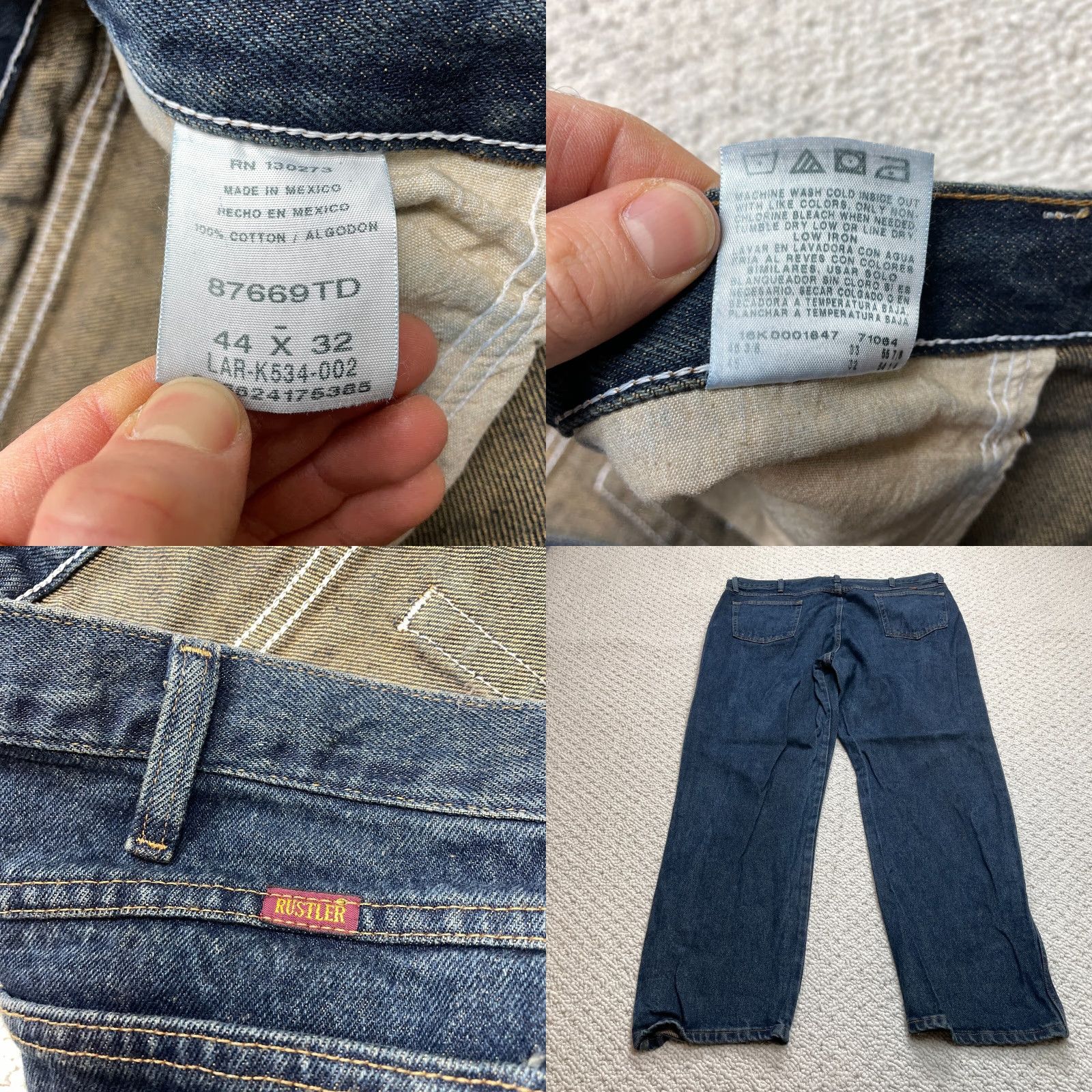 Vintage Rustler Jeans Mens 44 Blue Denim Dark Wash Straight 44x32 Adult High Rise Pants Size US 44 / EU 60 - 8 Thumbnail