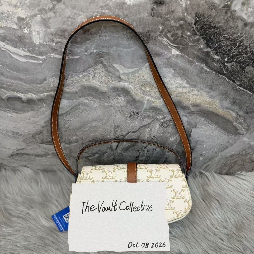 Celine CELINE TABOU mini white coated canvas Triomphe print shoulder bag Size ONE SIZE - 1 Thumbnail