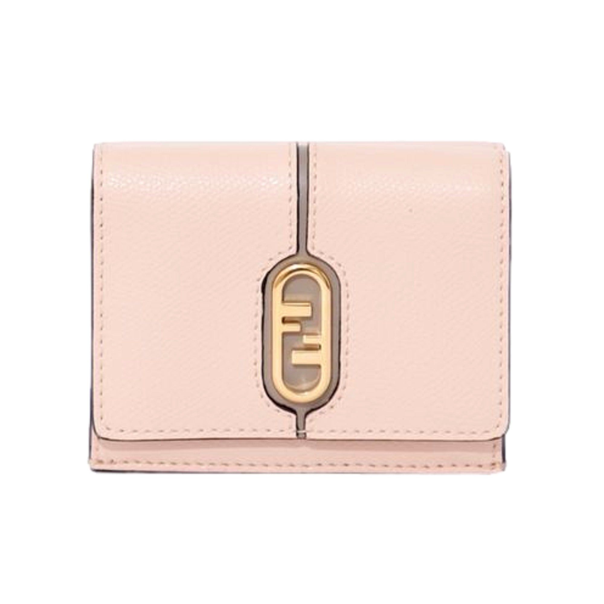 image of NWT Fendi O'lock Wallet Micro Trifold Rose Pink Tortora Gray Calf Leather, Women's