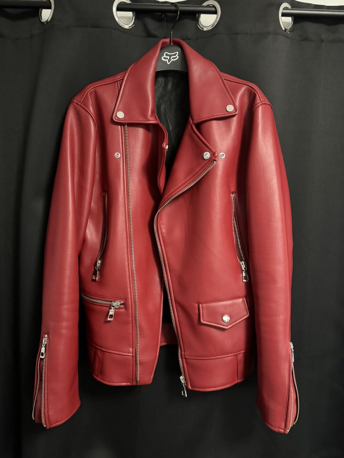 Red leather jacket mens zara sales