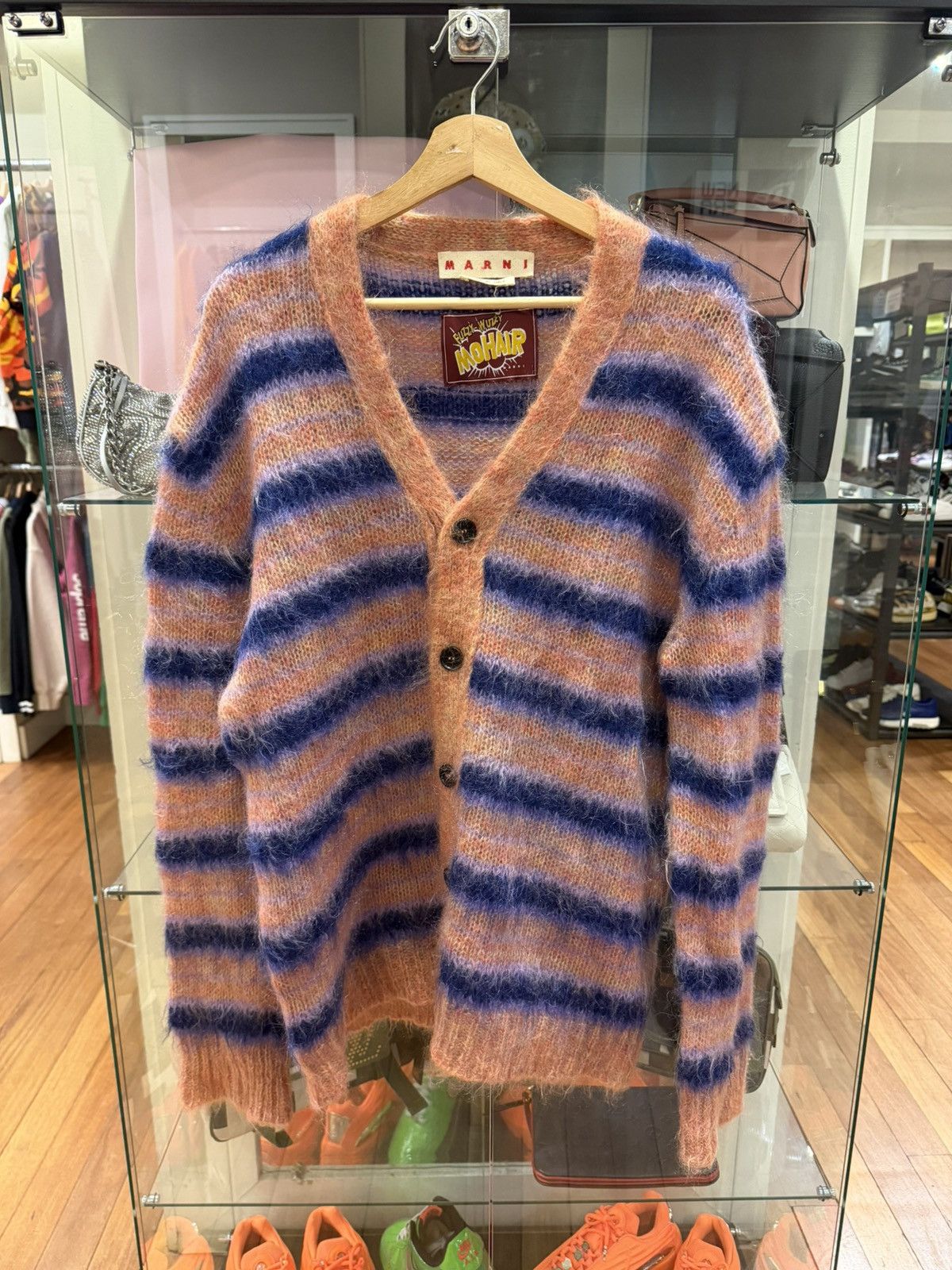 Marni V Neck Mohair Stripe Cardigan - Apricot