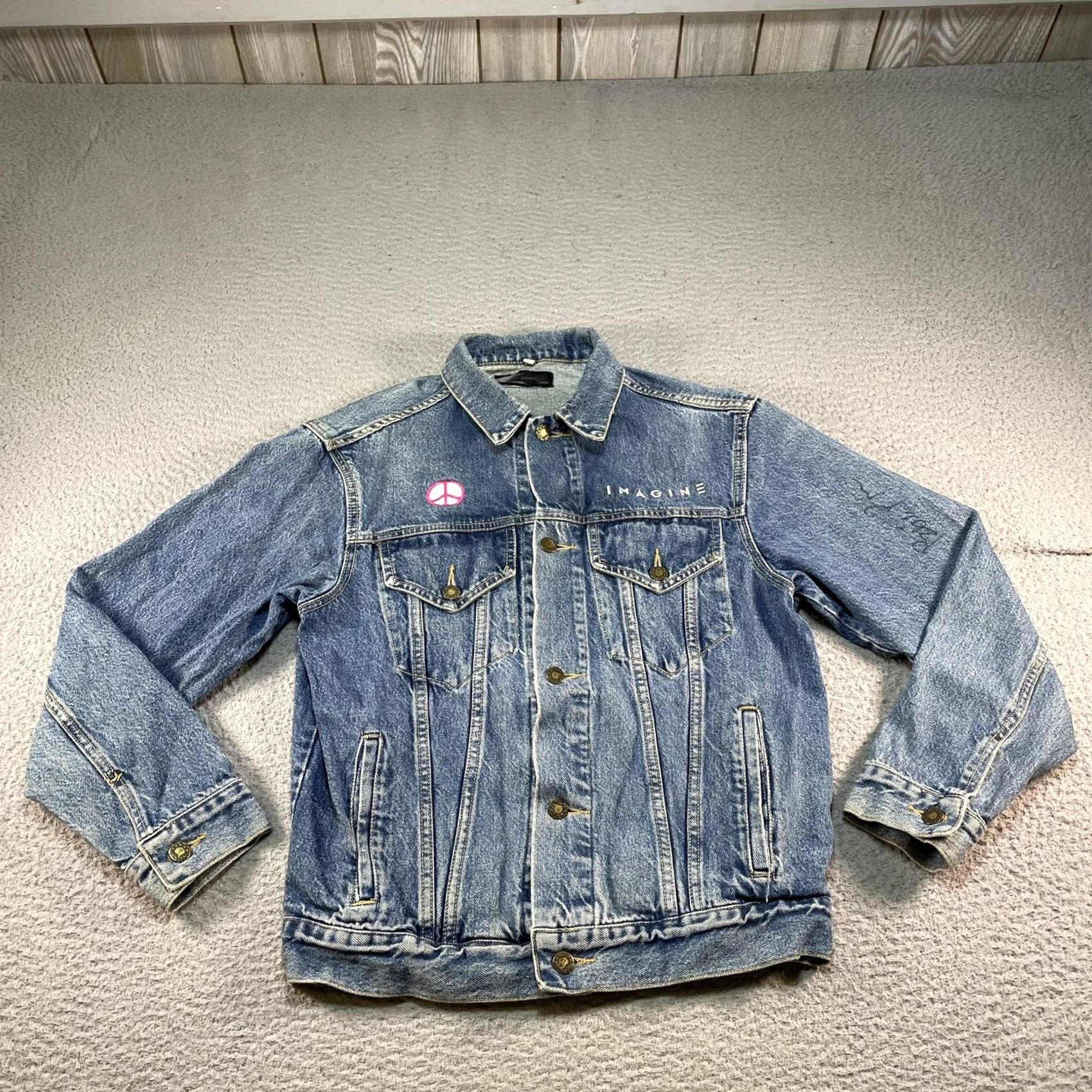 Denime VINTAGE John Lennon Denim Jacket Mens S Blue Imagine The Beatles 90s Trucker Size US S / EU 44-46 / 1 - 2 Thumbnail