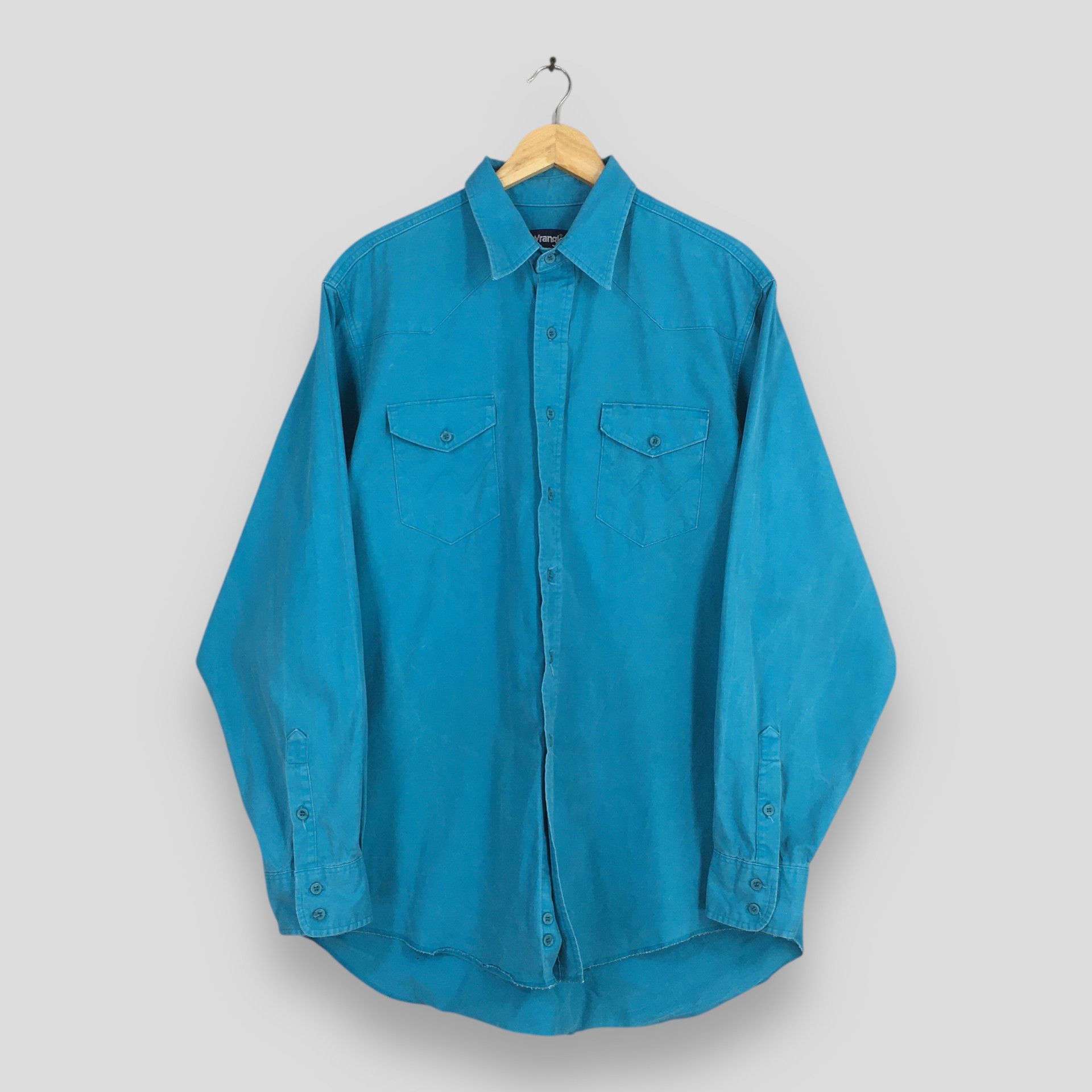 Wrangler Vintage 1980s Wrangler Green Turqoise Plain Shirt XL Size US XL / EU 56 / 4 - 1 Thumbnail