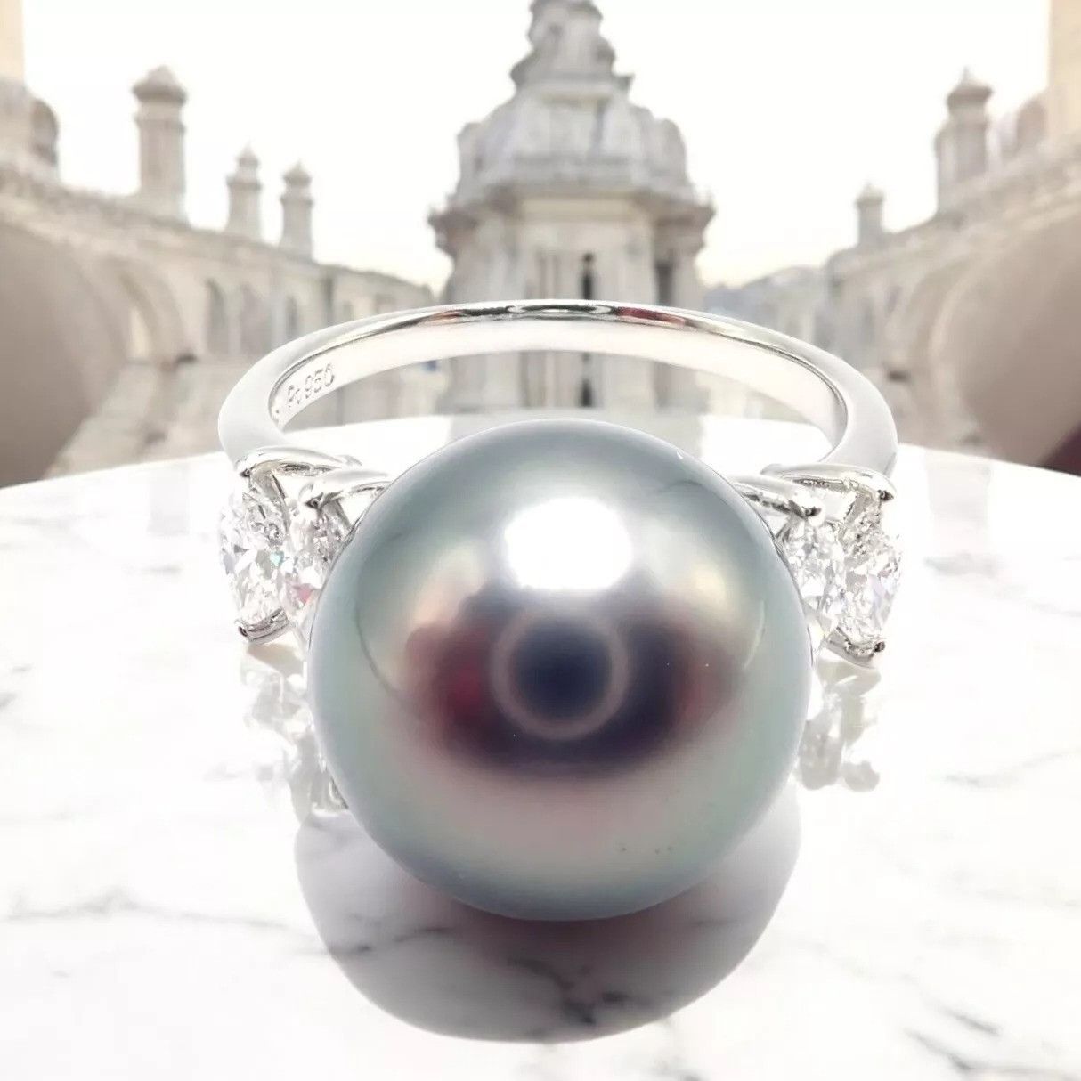 Mikimoto Authentic! Mikimoto Platinum Tahitian Pearl Diamond Ring Size ONE SIZE - 2 Thumbnail