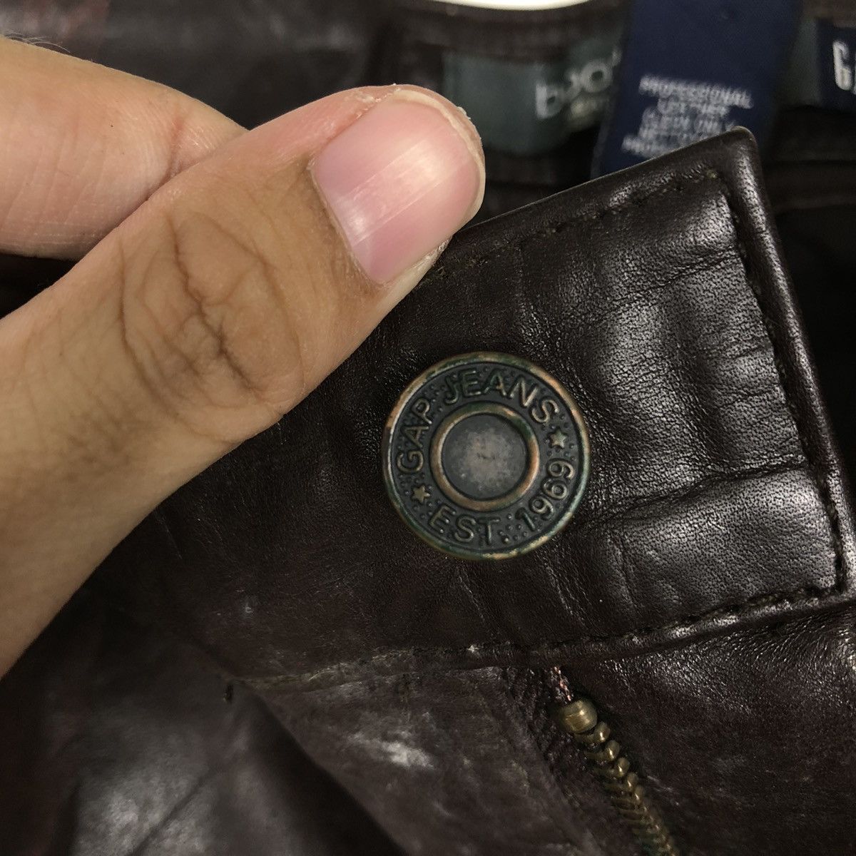 Genuine Leather 🔥Rich Brown Leather Biker Jacket Gap Inspire Issey Miyake Size US 30 / EU 46 - 12 Thumbnail