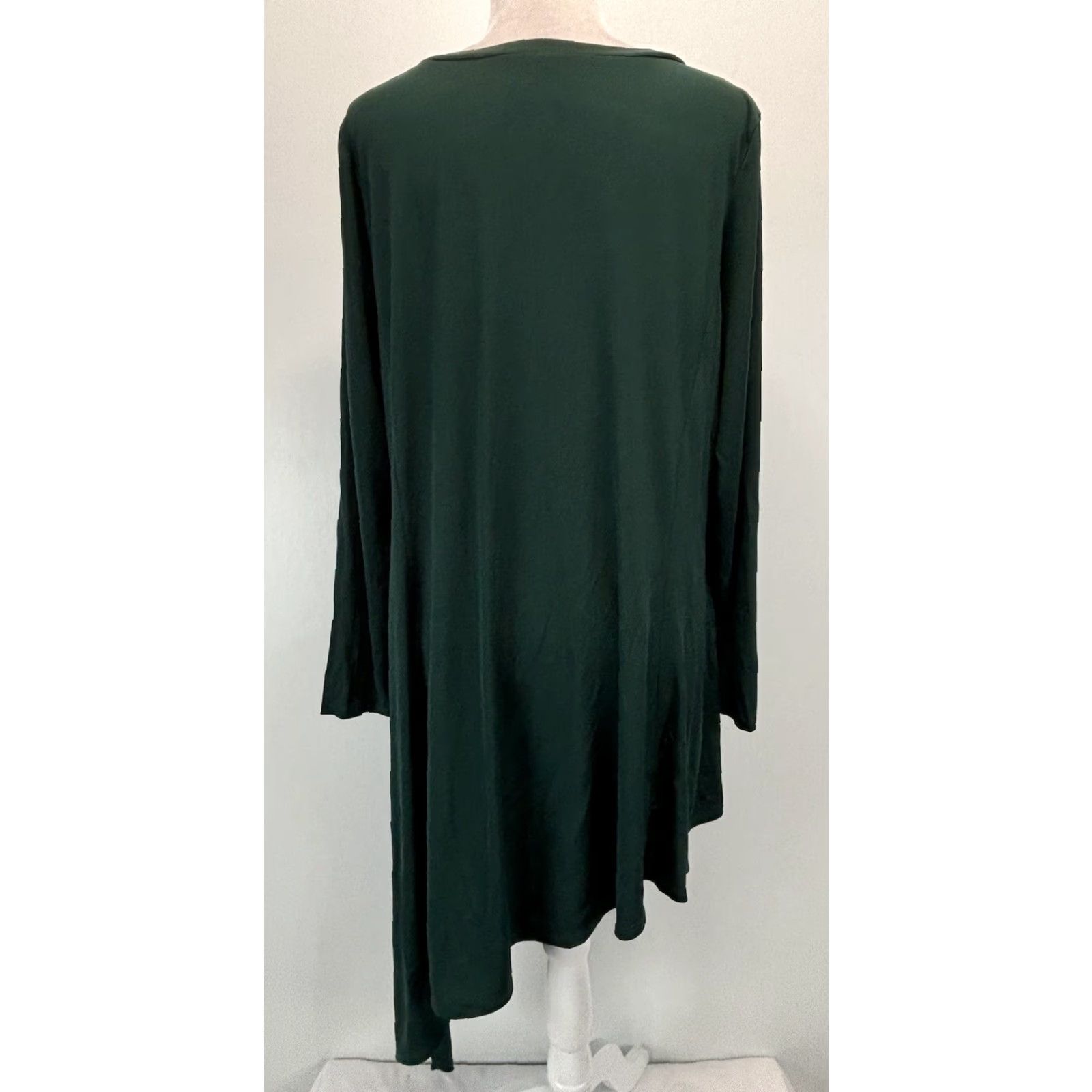 Vintage VINTAGE IC by Connie K Tunic Shirt 1X Plus Dark Green Lagenlook Asymmetric Hem Womens Size XL / US 12-14 / IT 48-50 - 3 Thumbnail