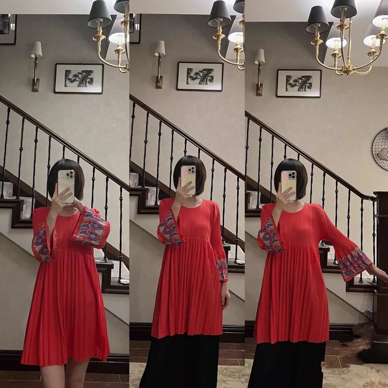 Issey Miyake Issey Miyake size:3 Red pleated dress Size XS / US 0-2 / IT 36-38 - 5 Thumbnail