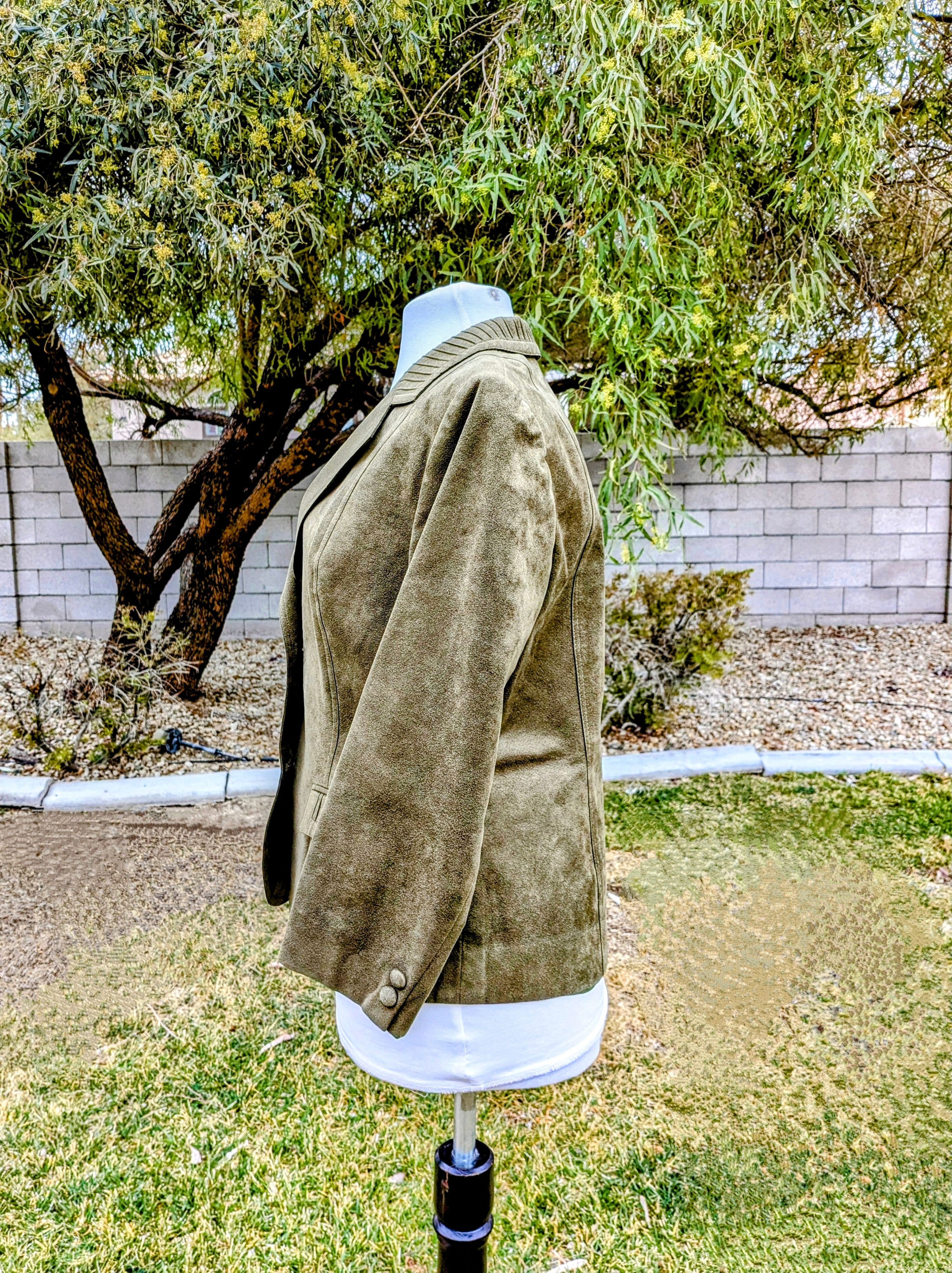 Designer VTG Prince Co 1980s Japanese Suede Olive Blazer Suit Jacket Size S / US 4 / IT 40 - 4 Thumbnail