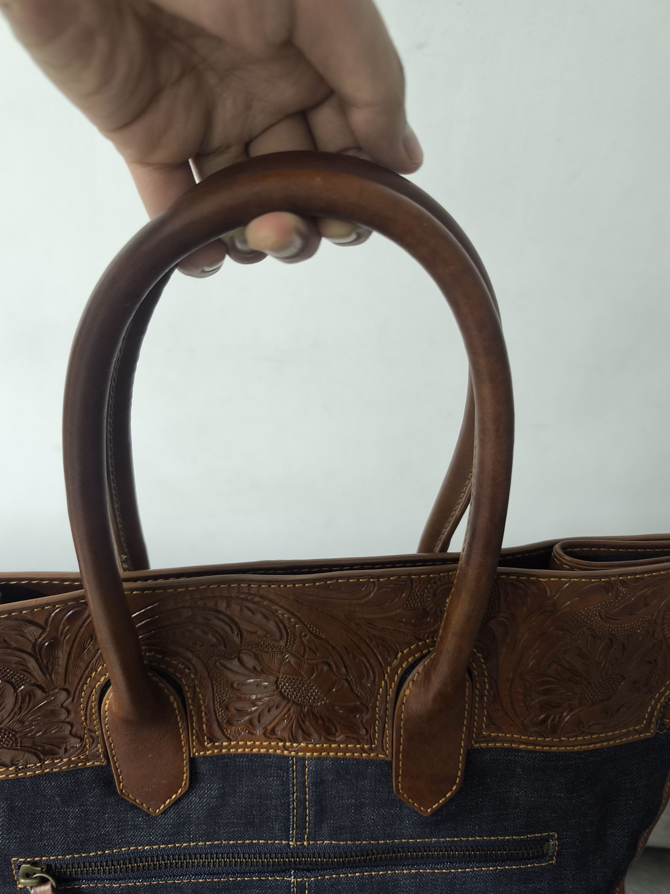 Japanese Brand Goa Carved Denim Bag Inspired Birkin Hermes Size ONE SIZE - 14 Thumbnail
