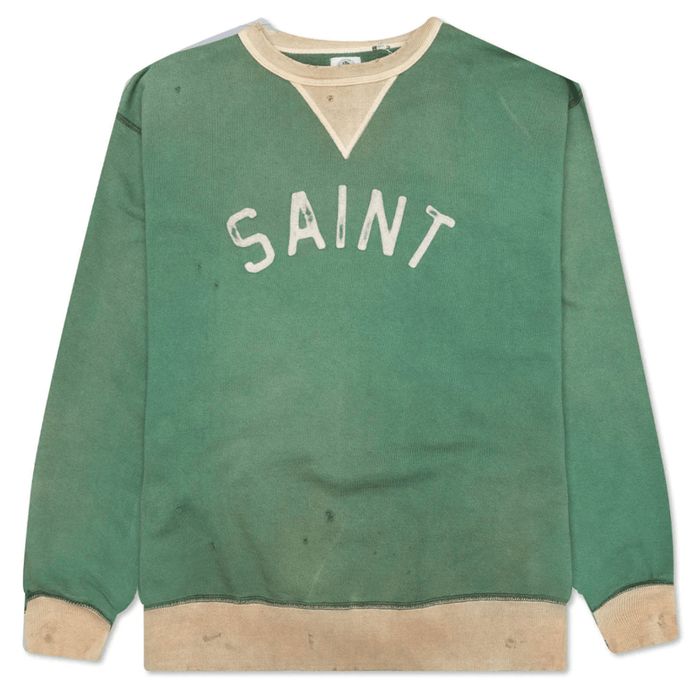 Saint Michael Saint Michael Felt Crewneck Sweatshirt Green | Grailed