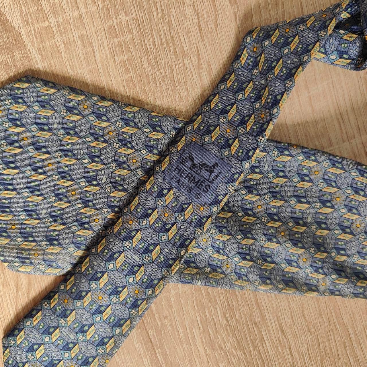 Hermes Hermes Paris Silk Tie 7768 FA Plants Blue Size ONE SIZE - 3 Thumbnail
