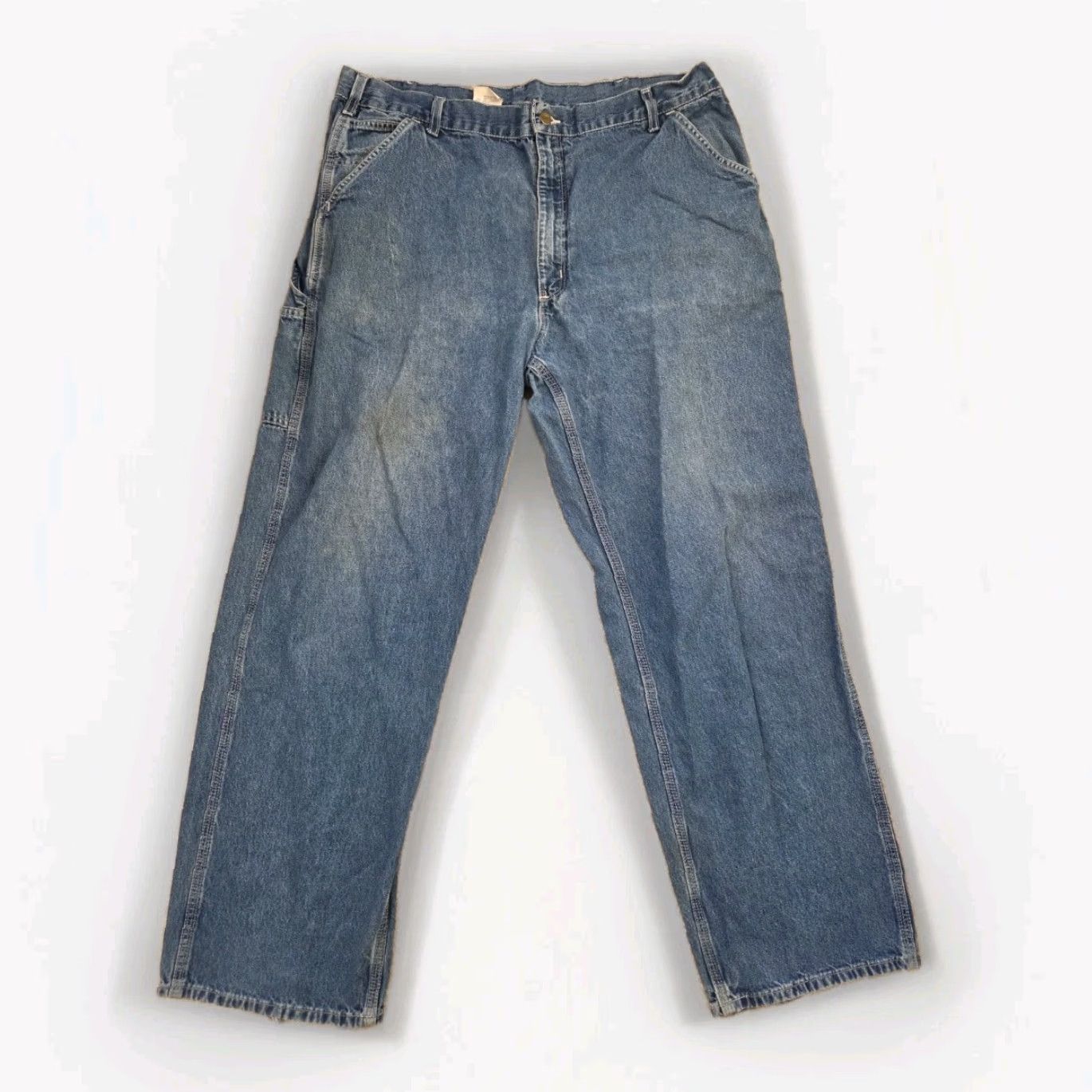 Carhartt VINTAGE Carhartt Carpenter Jeans Pants 42x32 Blue Denim Workwear 90s Grunge Hip Hop USA Mens Carhartt B73 DST Leather Logo Distressed Size US 42 / EU 58 - 2 Thumbnail