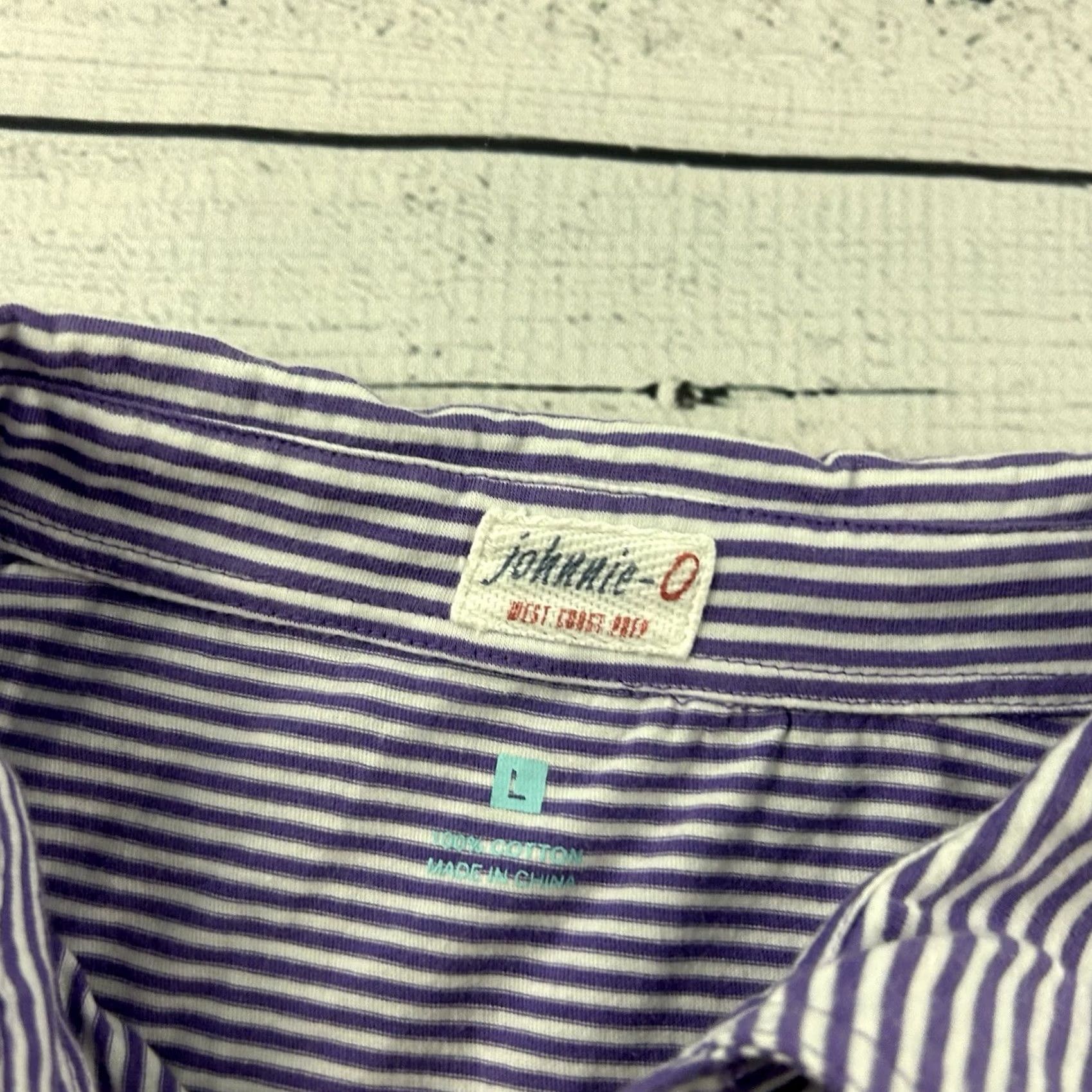 johnnie-O Johnnie-O Striped Short Sleeve Button Front Pocket Polo Shirt Men's Large Purple Size US L / EU 52-54 / 3 - 2 Thumbnail