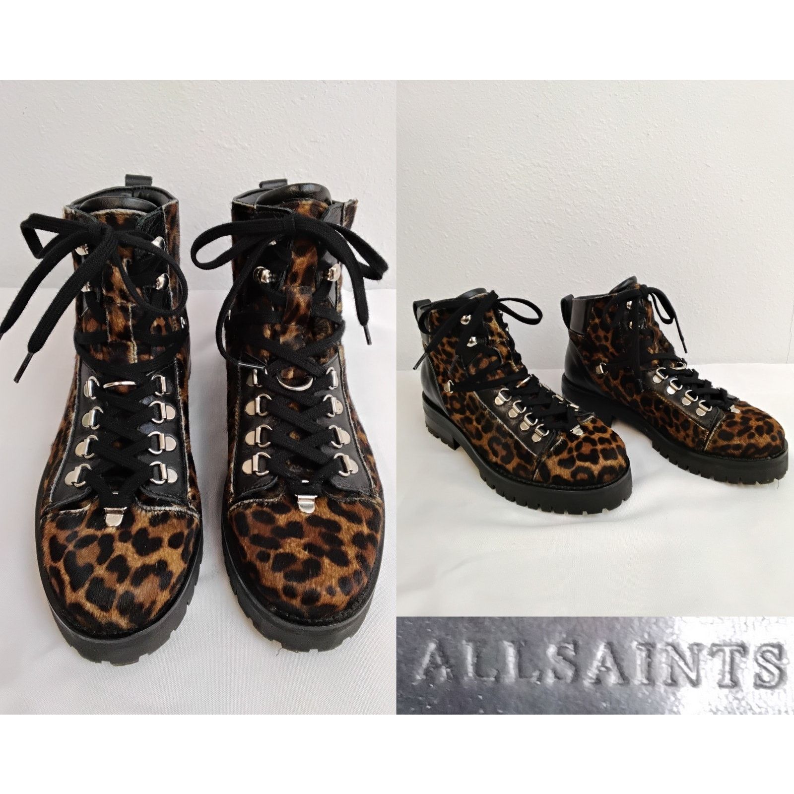Allsaints All Saints Lia Leopard Combat Boots Women's 37 Calf Hair Size US 6.5 / IT 36.5 - 1 Thumbnail