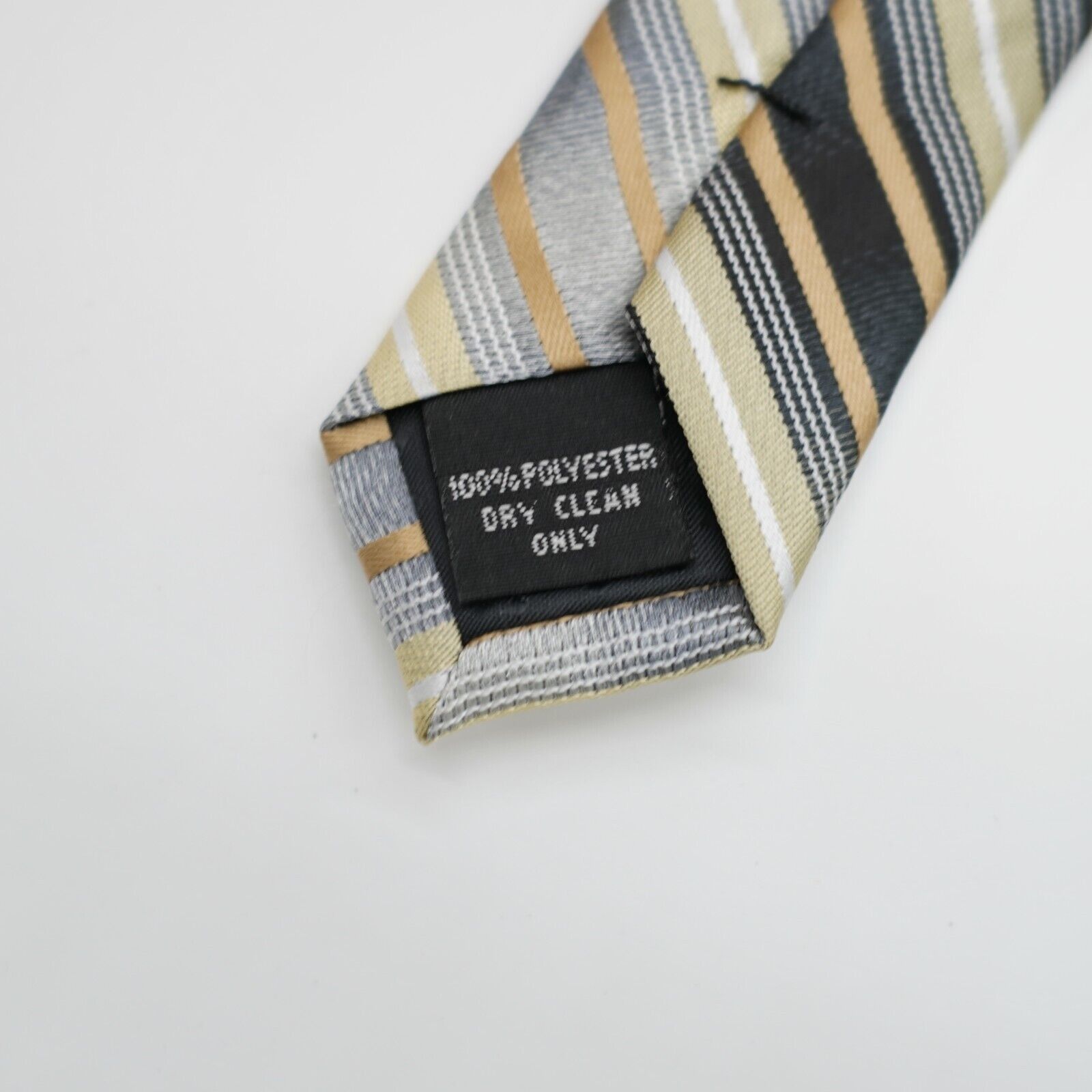Pierre Cardin Pierre Cardin Gray Tan Polyester Woven Striped Tie Size ONE SIZE - 4 Thumbnail