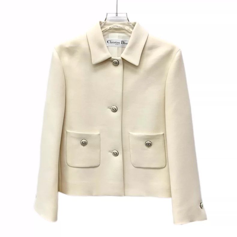 Dior Dior Beige wool mixed mulberry silk lapel single-breasted j Size XS / US 0-2 / IT 36-38 - 1 Thumbnail