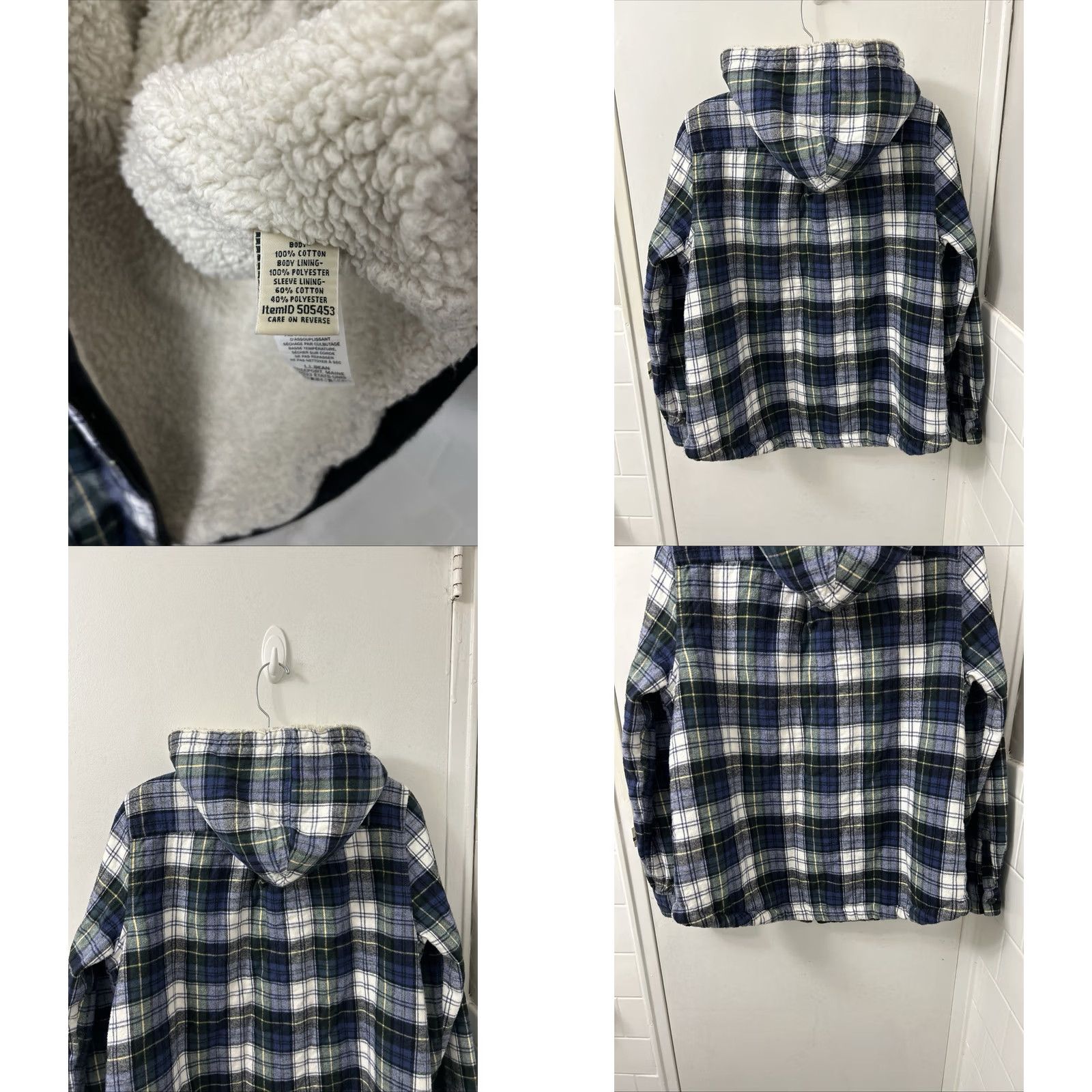 Vintage LL Bean Sherpa Lined Flannel Hoodie Womens M Relaxed Fit Scotch Plaid 505453 Size M / US 6-8 / IT 42-44 - 8 Thumbnail