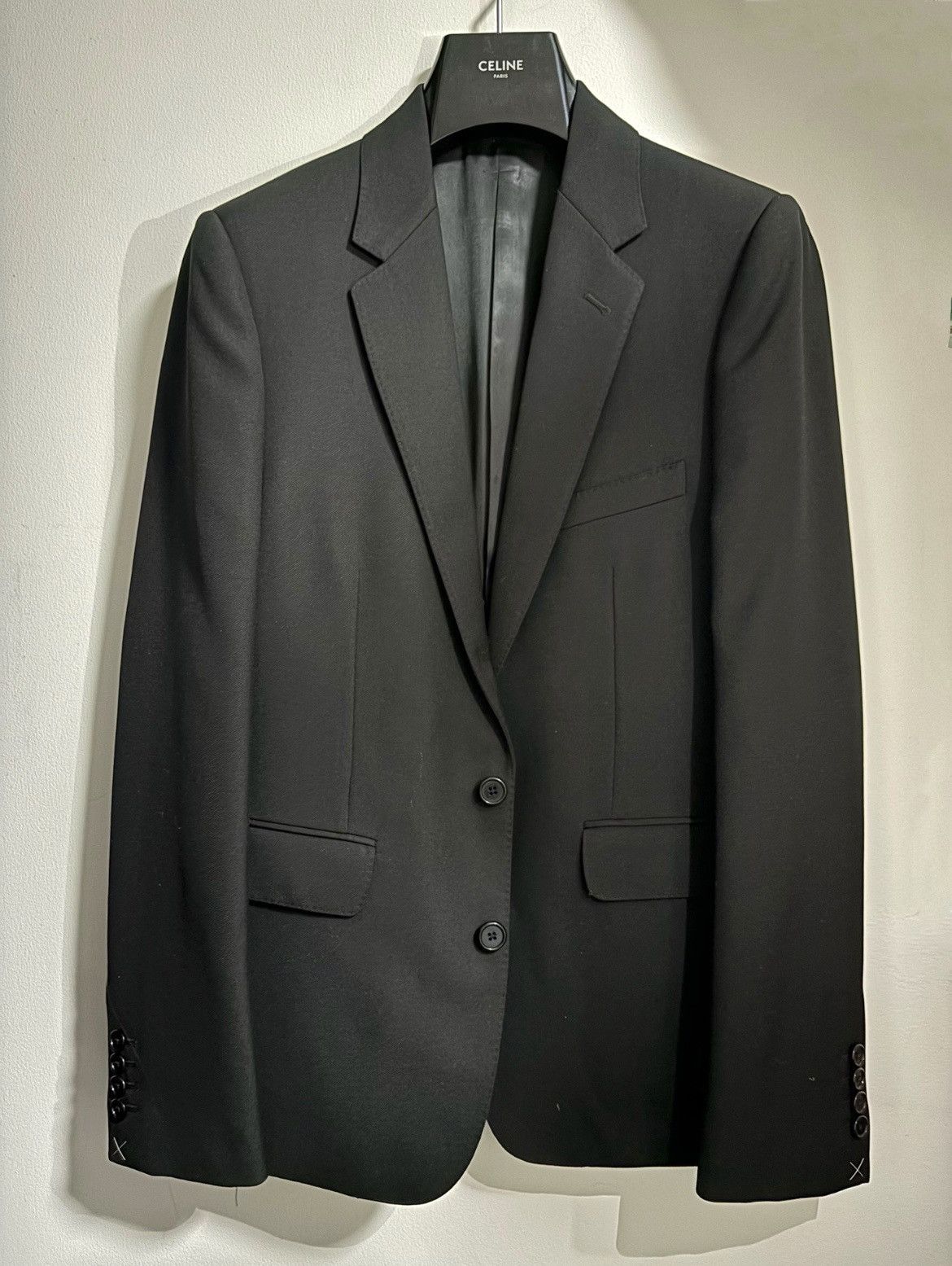 CELINE hedi slimane ダークグレー テーラードジャケット 44 Celine × Hedi Slimane FINAL DROP! Classic Grain de Poudre Le