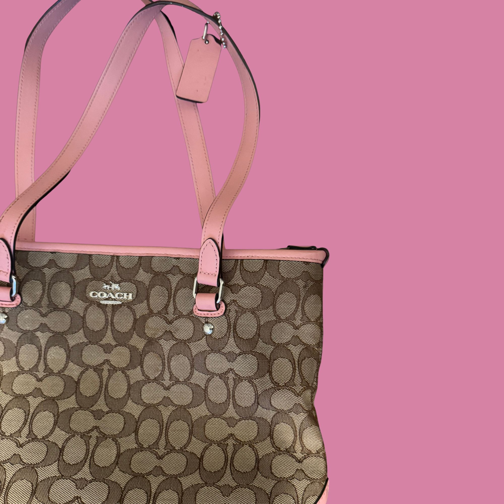 Coach Coach Classic Print Pink Accent Shoulder Tote Purse Size ONE SIZE - 2 Thumbnail