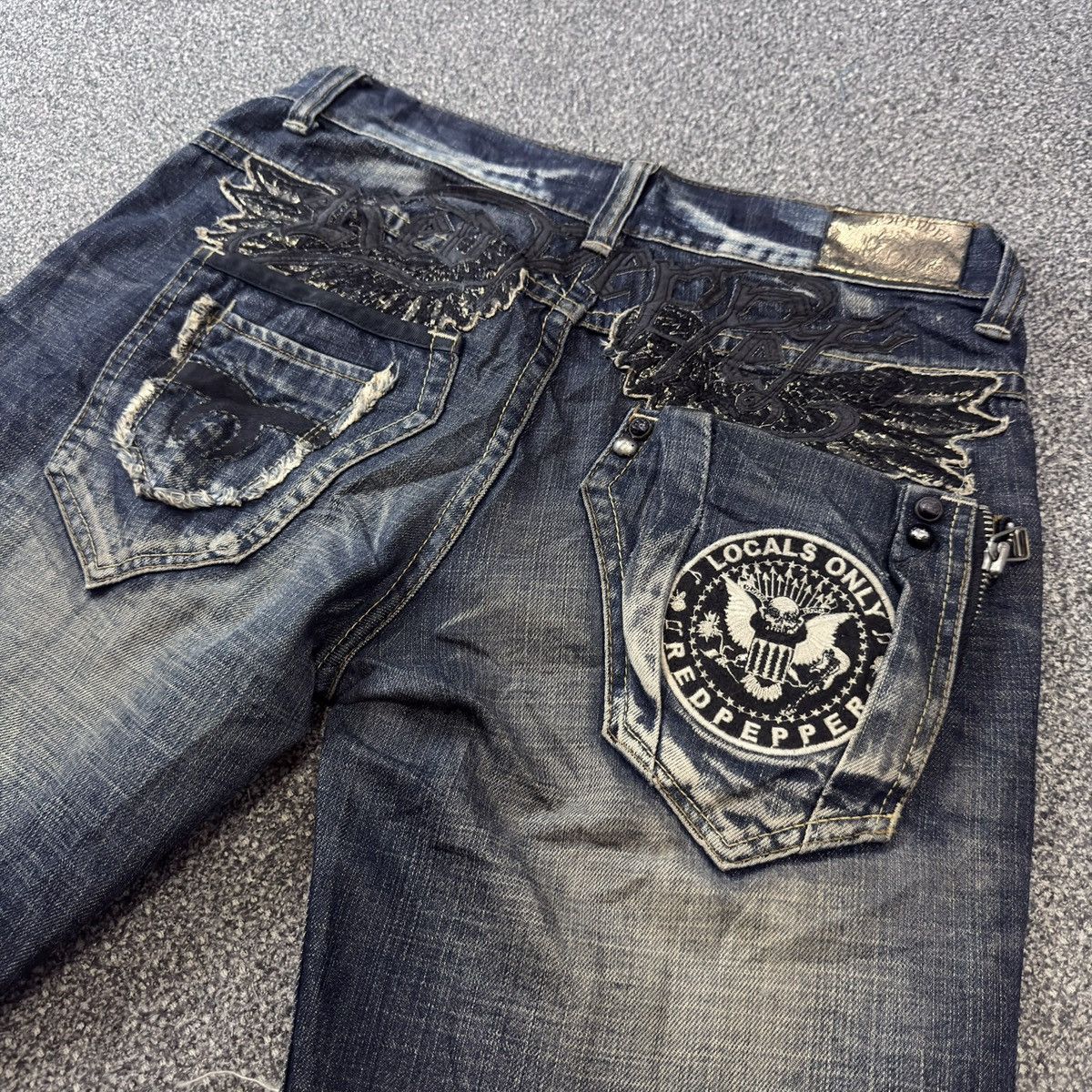 Rock Revival Crazy Seditionaries Red Papper Spellout Distressed Denim Size US 32 / EU 48 - 8 Thumbnail