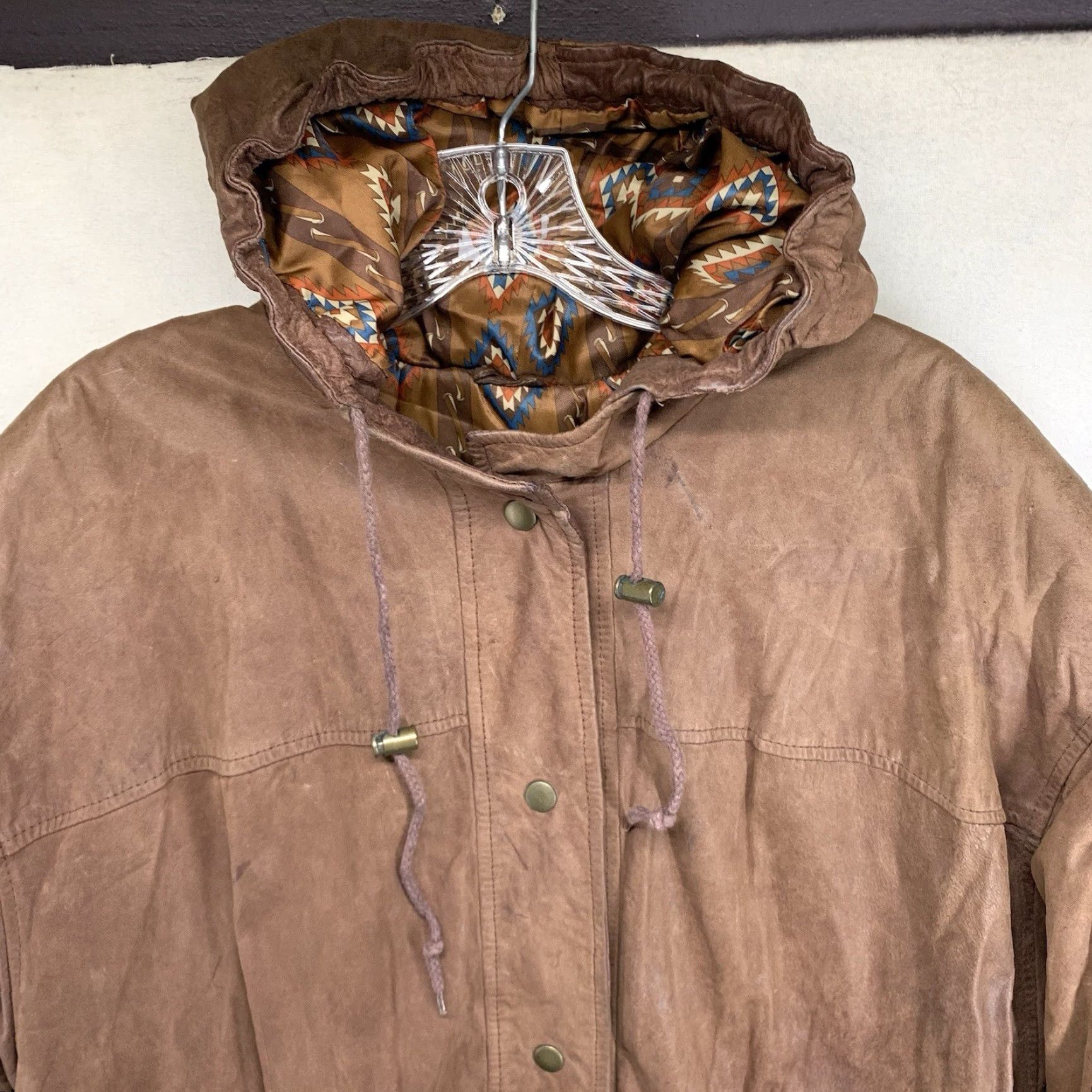 Vintage VINTAGE Adventure Bound Leather Hooded Trench Coat Large Women Brown Solid Mid-Length Full Zip Pockets All Seasons 90s Western Theme Mens? Size L / US 10 / IT 46 - 5 Thumbnail