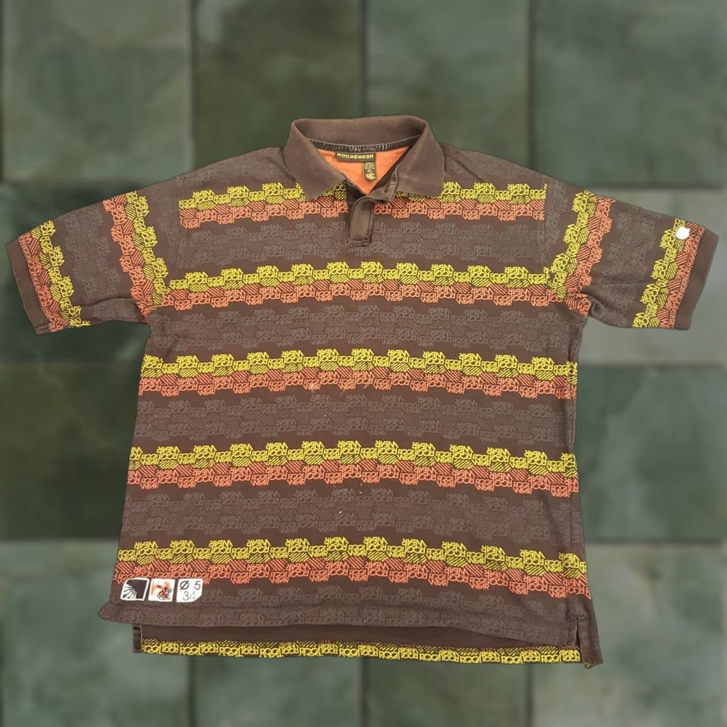 Rocawear Rocawear Polo Shirt Mens Extra Large XL Brown Yellow Orange Short Sleeve AOP * Size US XL / EU 56 / 4 - 1 Thumbnail