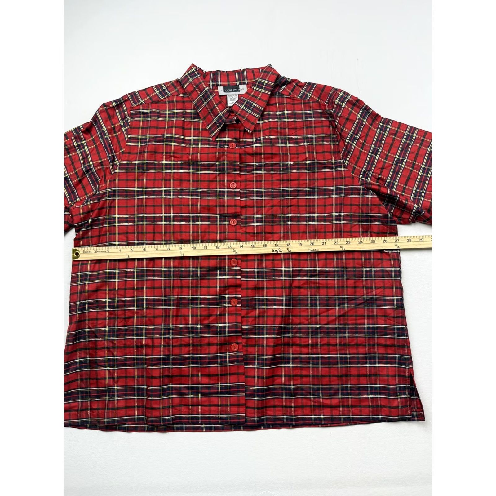 Vintage Maggie Barnes Shirt Womens 24 Red Plaid Collared 3/4 Sleeve Silk Top Size 4XL / US 24-26 - 6 Thumbnail