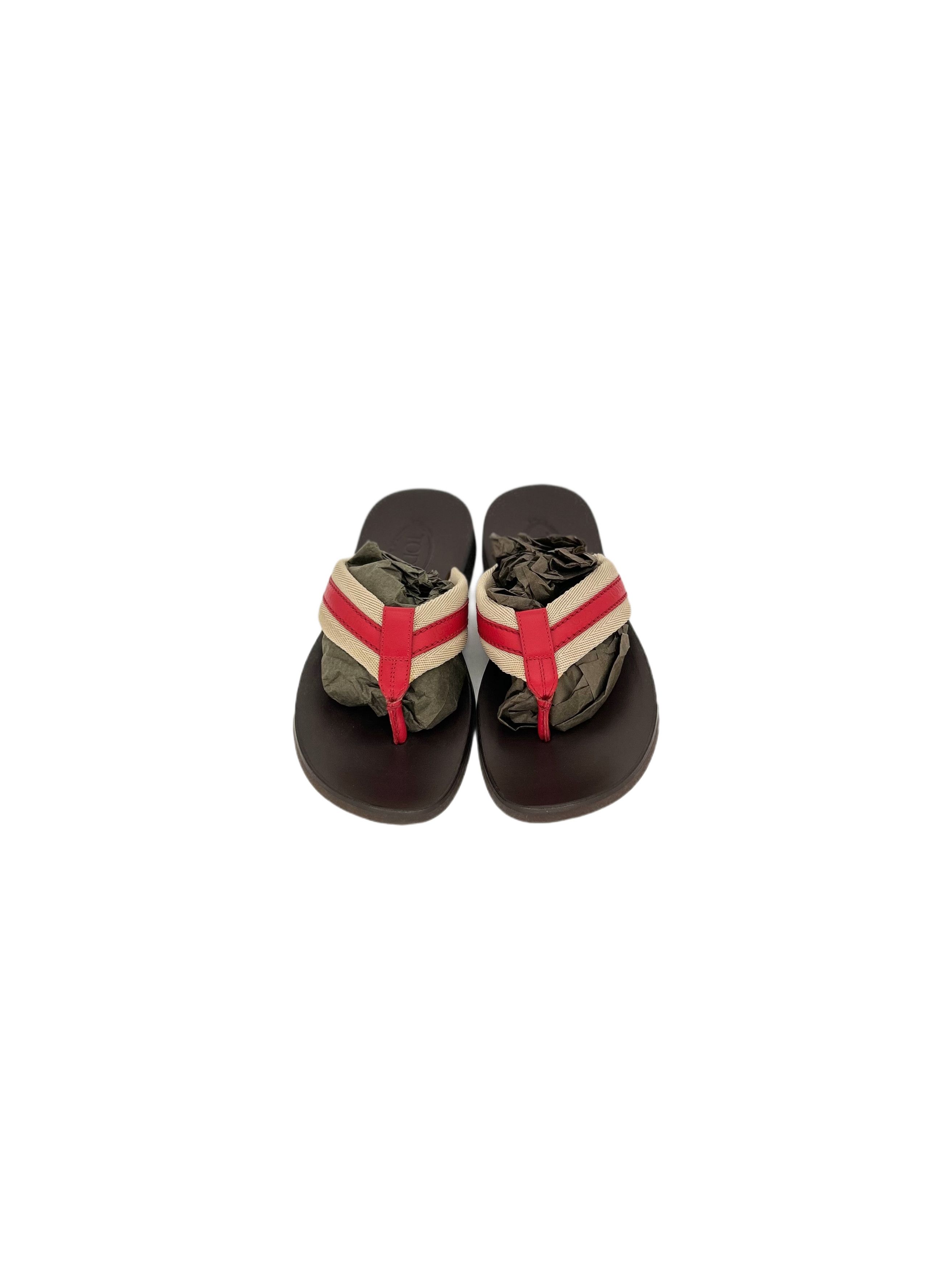 Tod's TODS Brown Leather Sandal With Canvas / Leather Thong Upper Size US 7.5 / EU 40-41 - 3 Thumbnail
