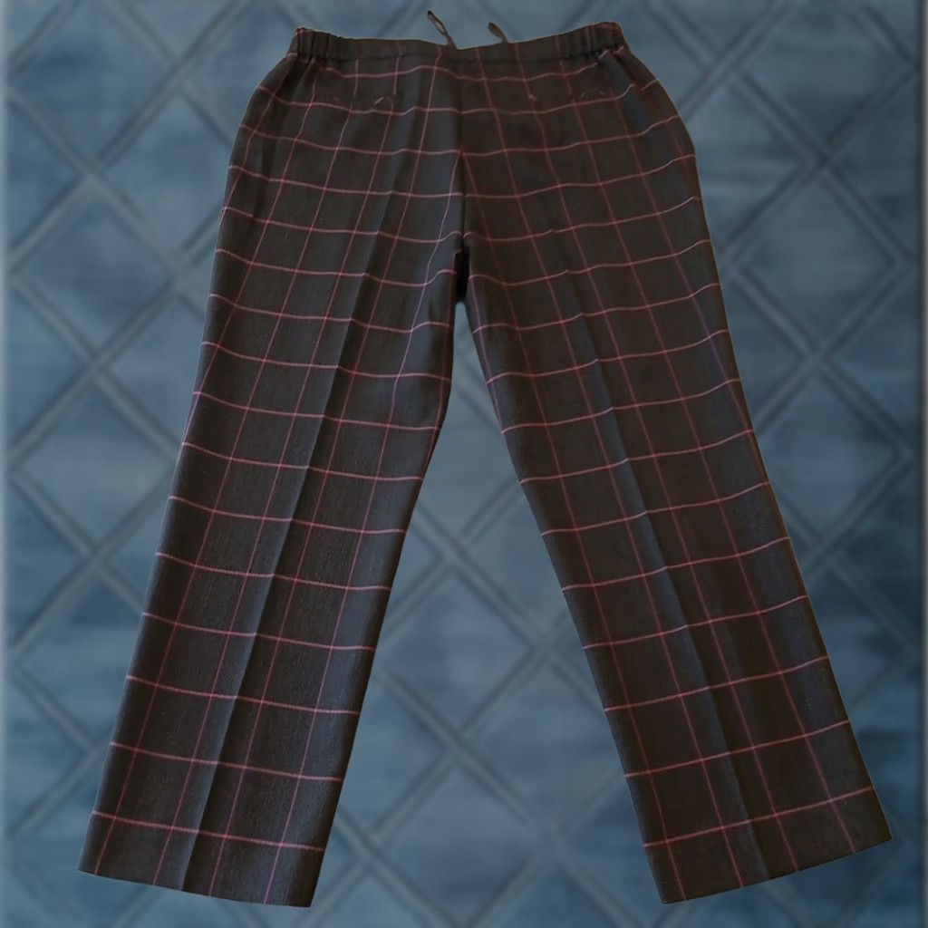Kasper Kasper Dress Pants Womens Size 14 Brown Pink Plaid Elastic Waist 36x27.5 New Size 36" / US 14 / IT 50 - 1 Thumbnail