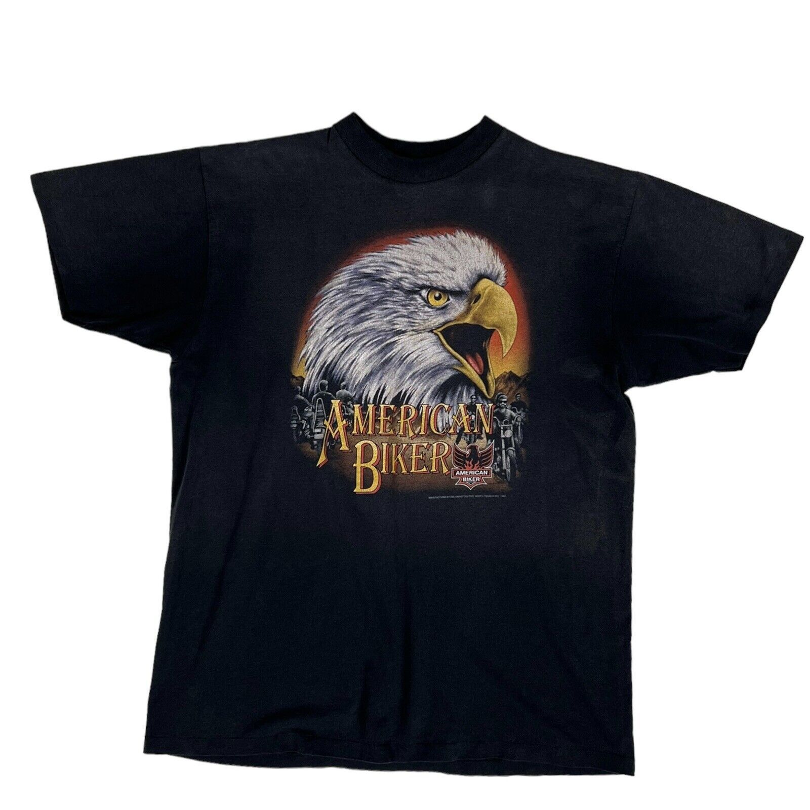 image of Vintage 3D Emblem Biker T-Shirt Size XL Eagle “American Bike in Black, Men's