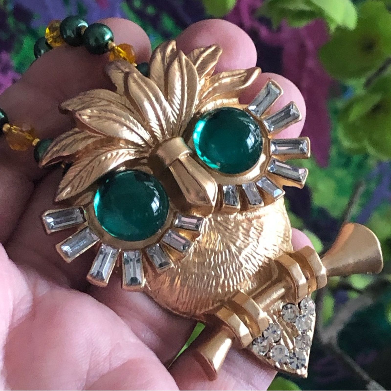 Handmade Handcrafted repurpose emerald eye large owl Pearl necklace Size ONE SIZE - 2 Thumbnail