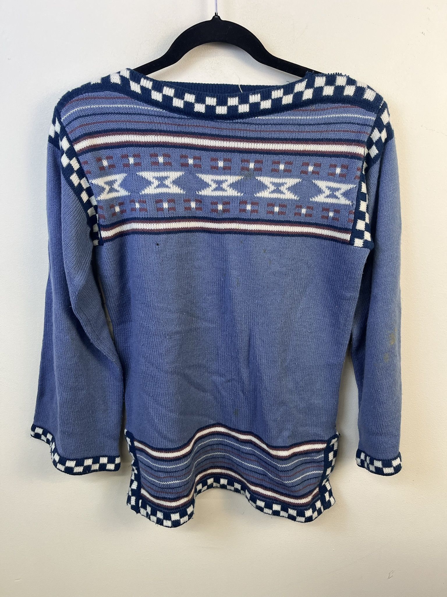 Other Vintage Knit Sweater 1980s Thick Knit Donn Kenny Blue Stripe Checker Knit Sweater Size M Size US M / EU 48-50 / 2 - 1 Thumbnail