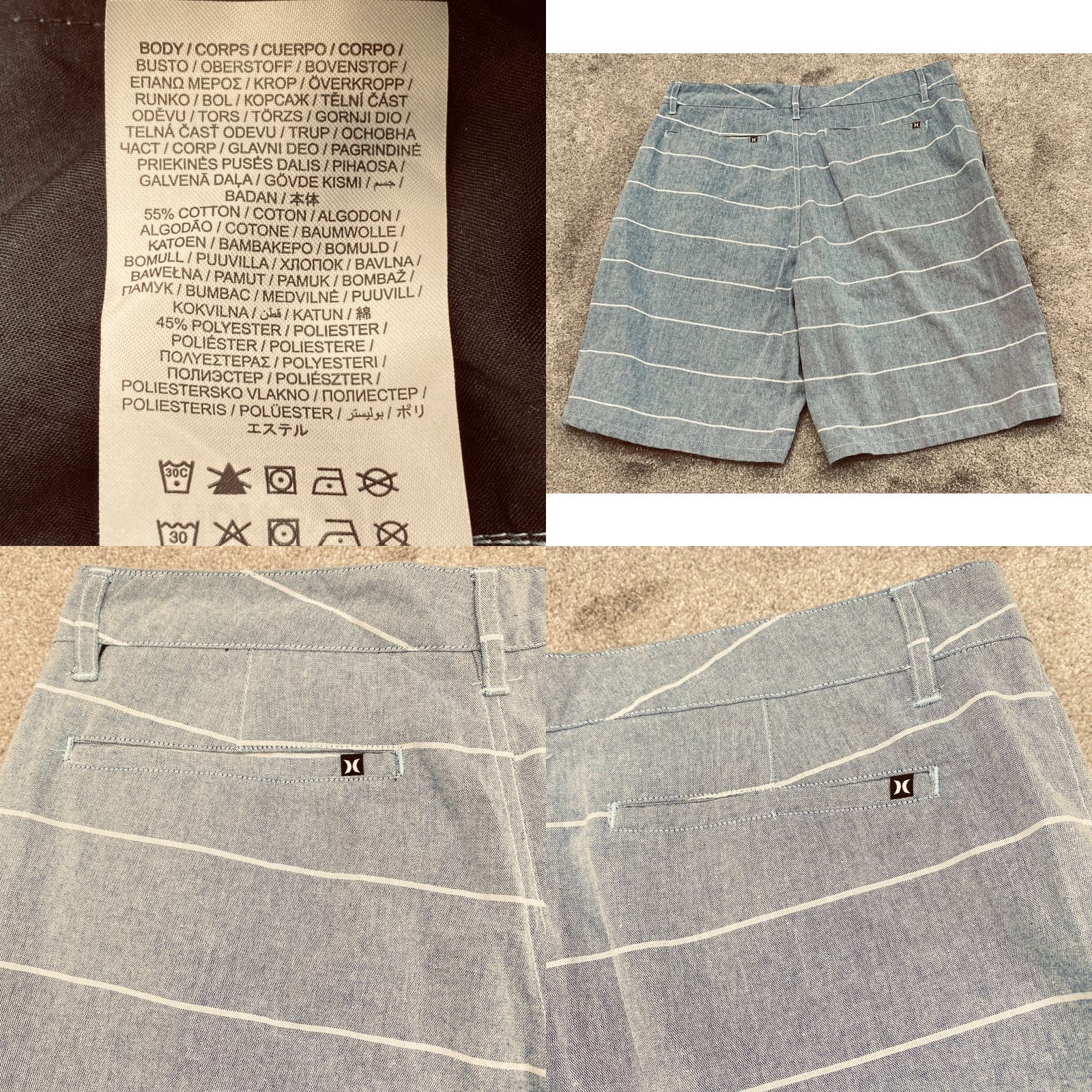 Hurley Hurley Porter Walkshorts Mens 33x9 Blue White Striped Pocket 6659 MWS00005710 Size US 33 - 8 Thumbnail