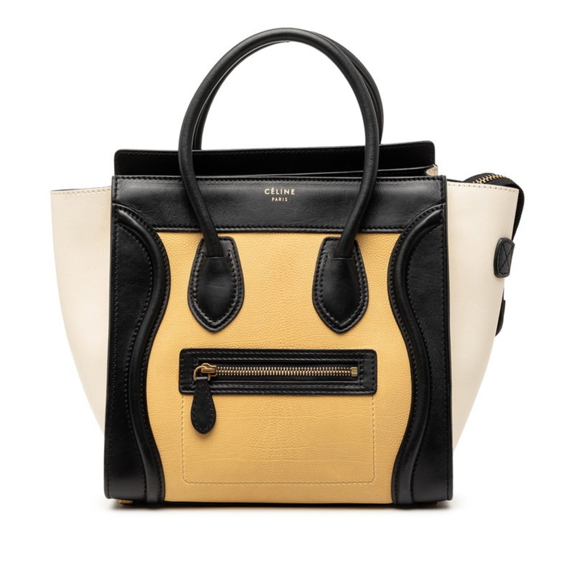 Celine Celine Luggage Micro Shopper Handbag Tote Bag Black Beige Ivory Leather Women's CELINE Size ONE SIZE - 1 Thumbnail