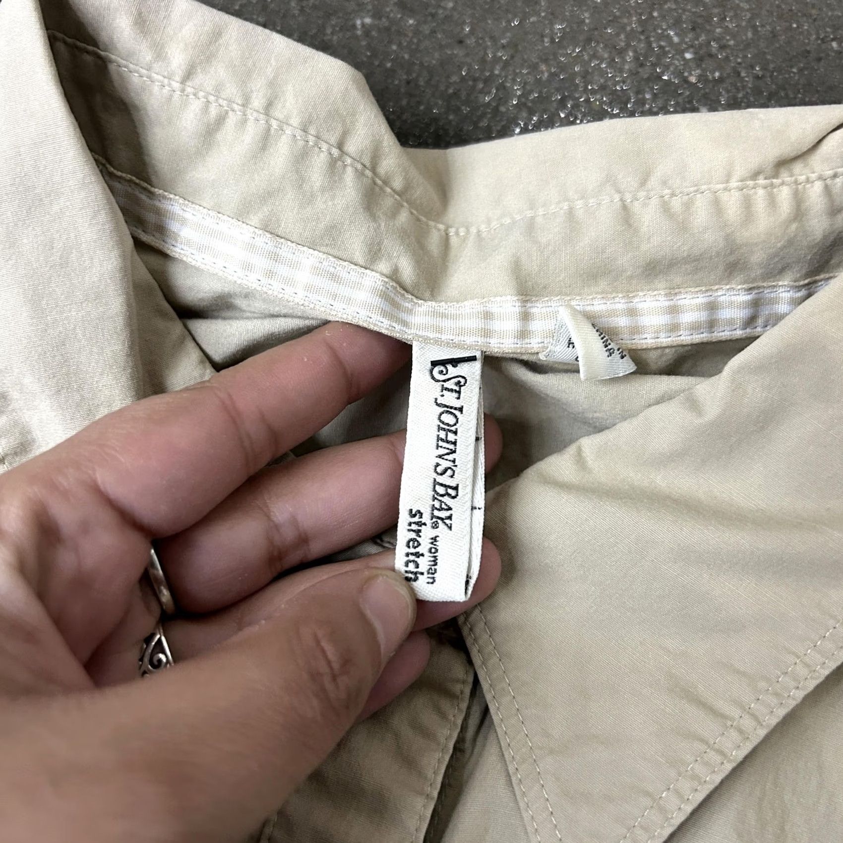 Vintage VINTAGE? No — St. Johns Bay Shirt Womens 1X Tan Khaki Stretch Button Front Collared Blouse Size XL / US 12-14 / IT 48-50 - 3 Thumbnail