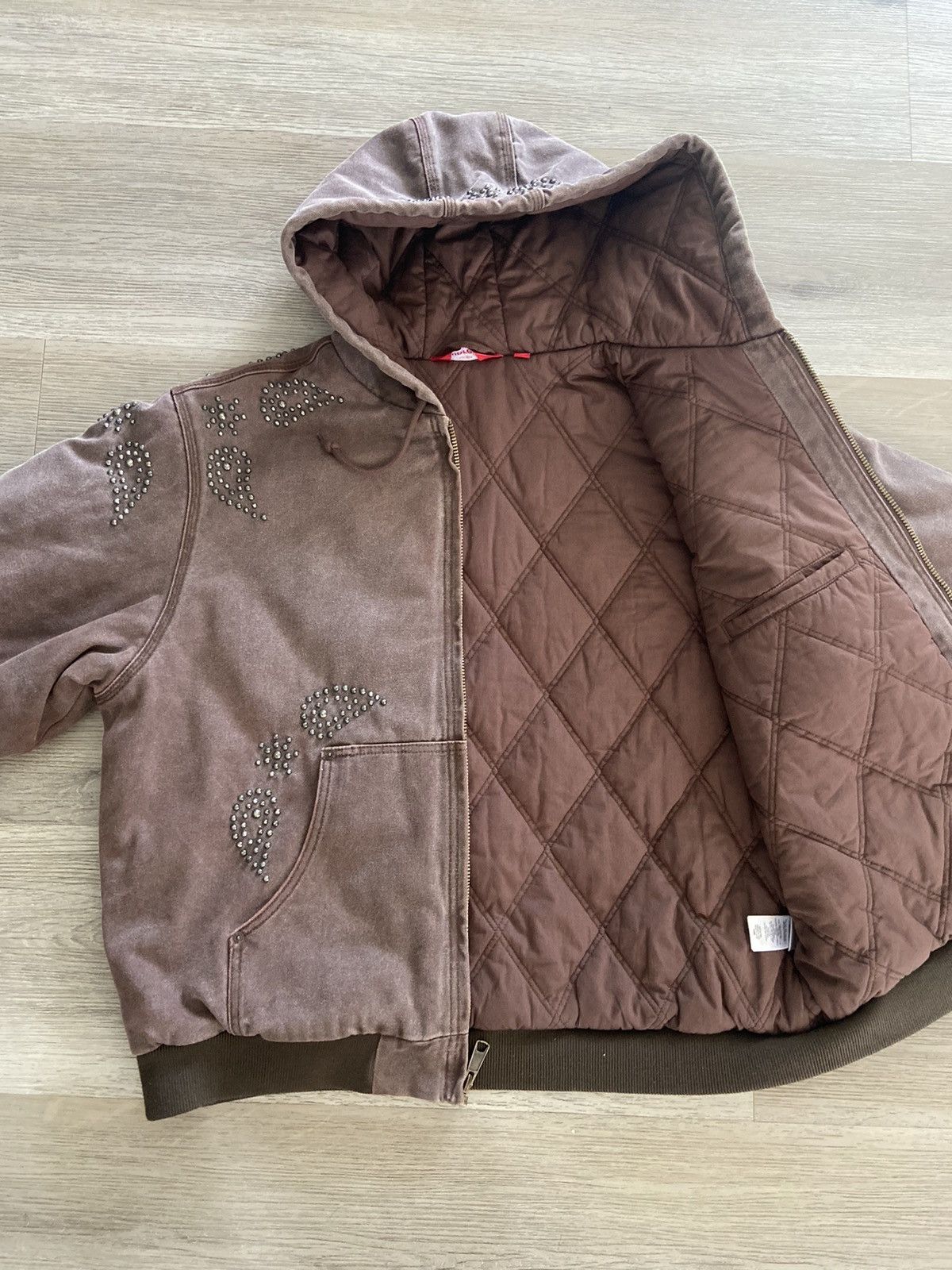 Supreme Paisley Studded Work Jacket FW23 Brown Zip Up