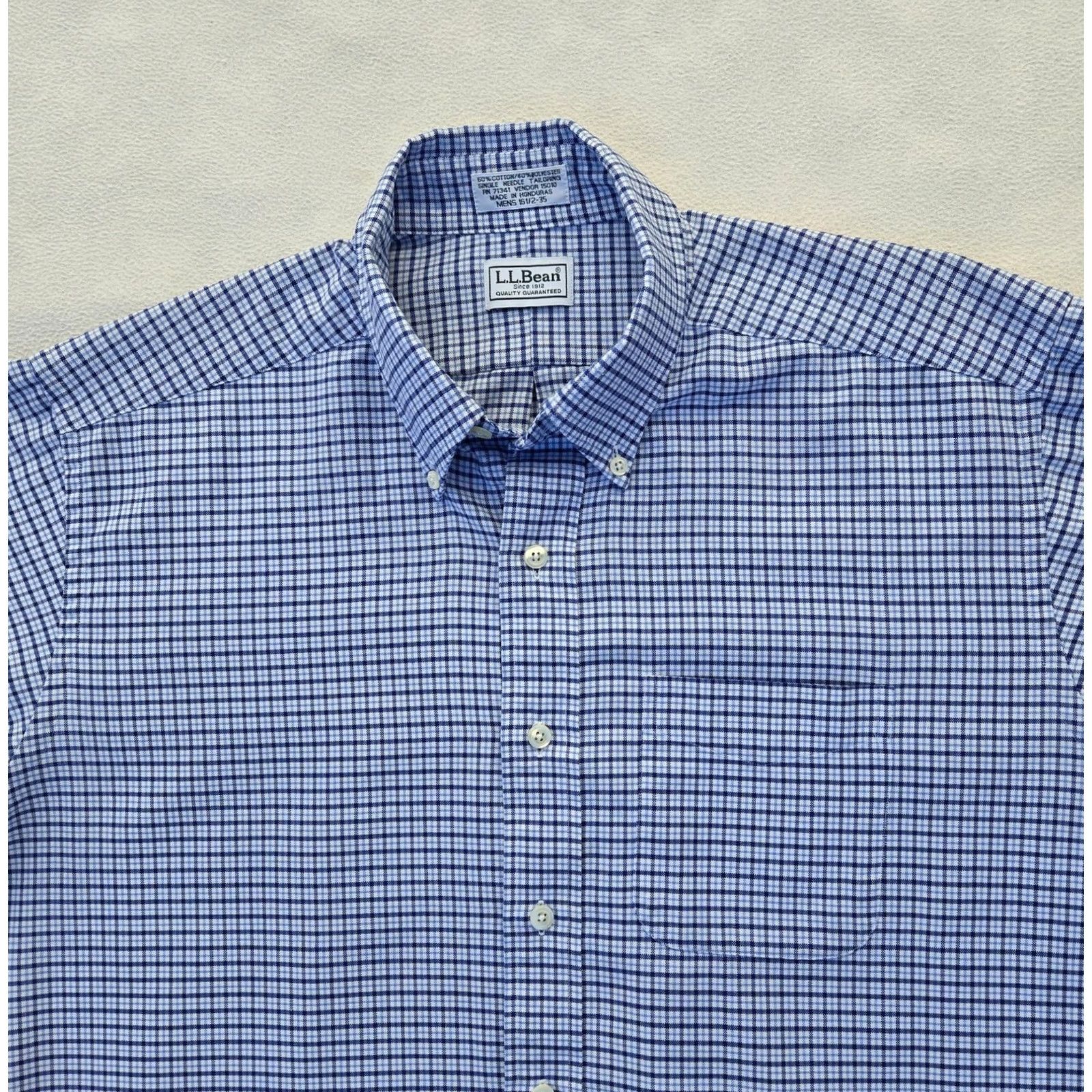 Vintage L.L. Bean Shirt Mens Large Blue Check Button Down Long Sleeve Cotton Blend Pocket Size US L / EU 52-54 / 3 - 2 Thumbnail