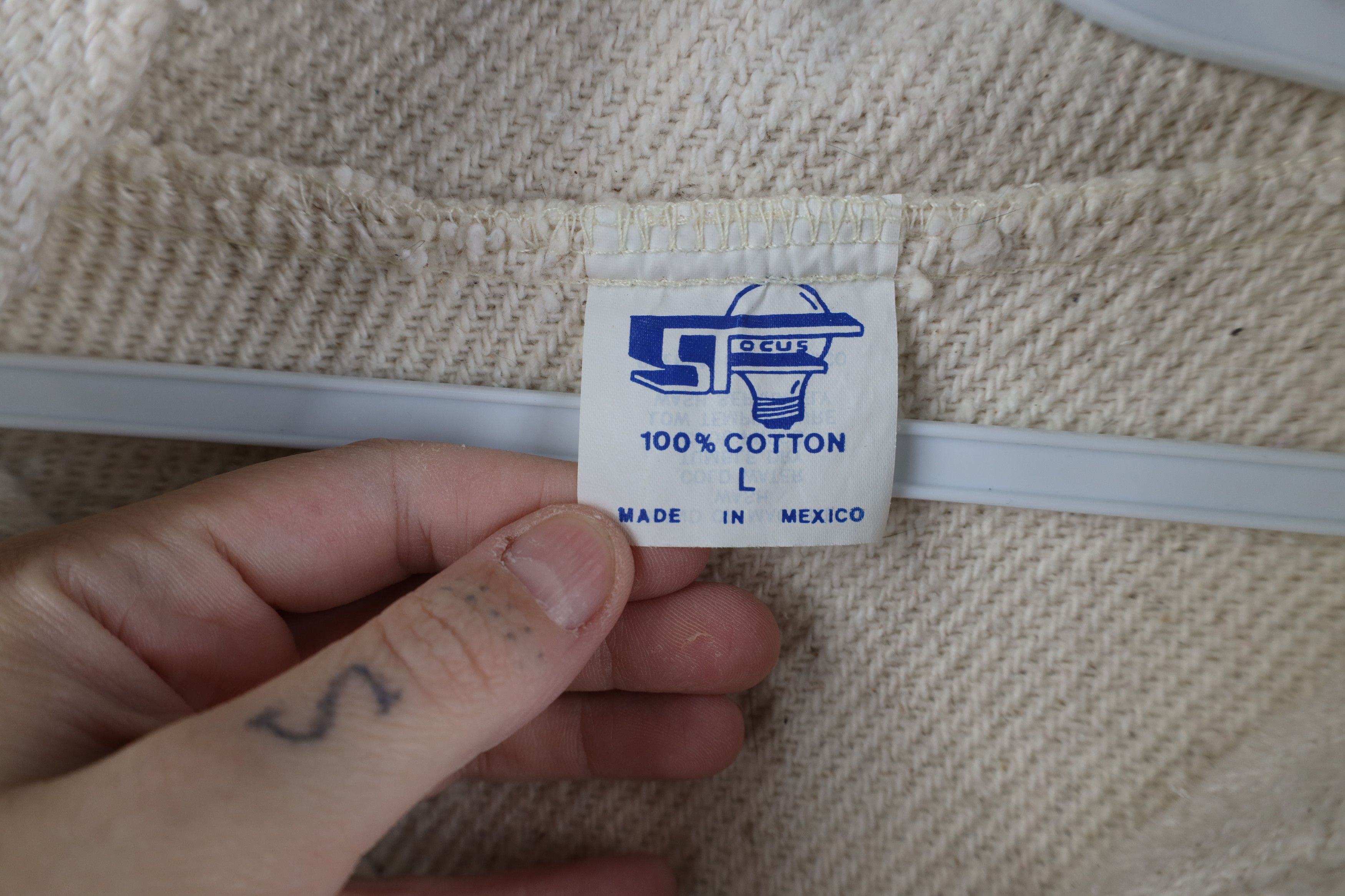 Vintage Vintage 90s Streetwear Knit Drug Rug Hoodie Sweatshirt Cream Size L / US 10 / IT 46 - 9 Thumbnail
