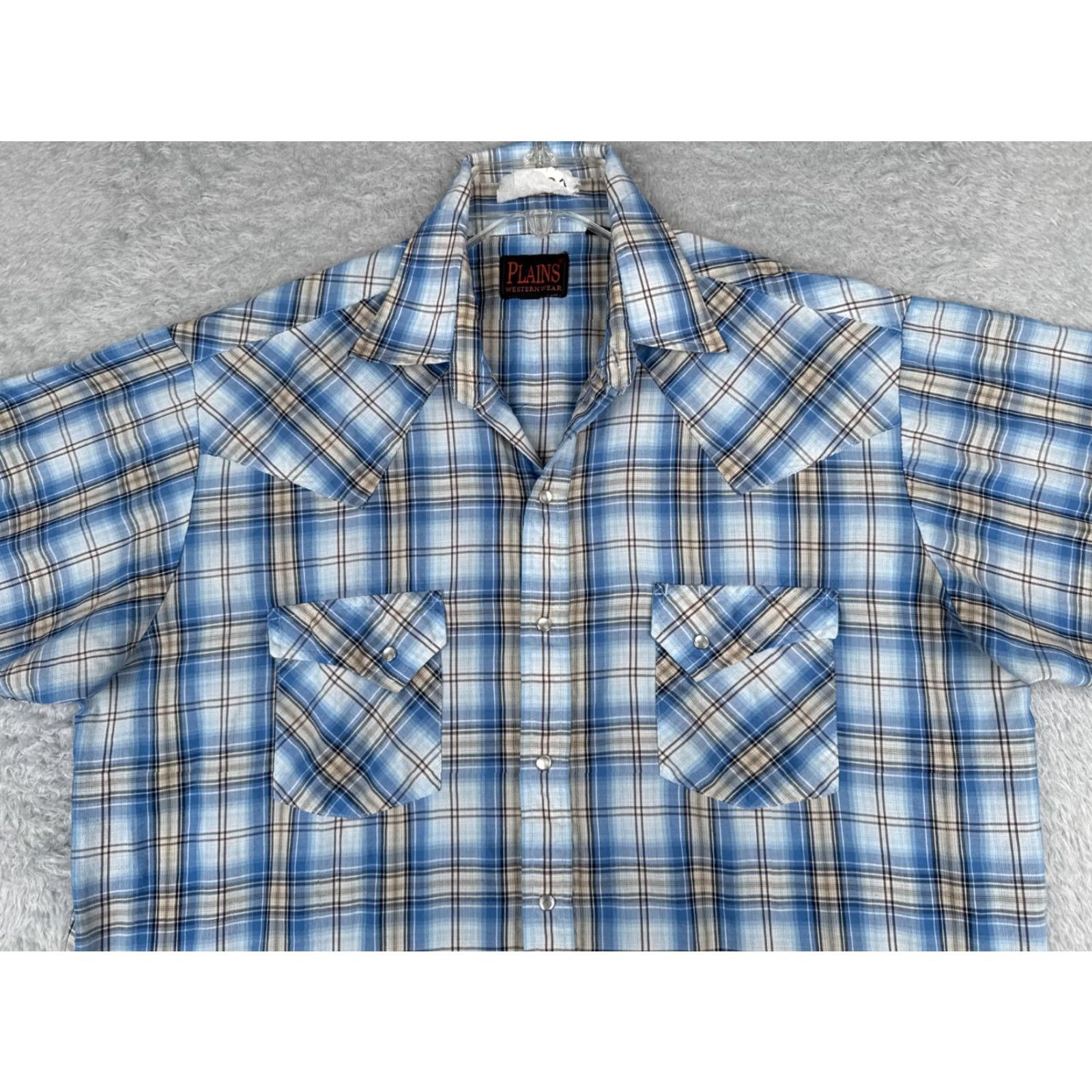 Vintage plains Shirt Men Large Blue Plaid Western Pearl Snap Rodeo Poly Blen Size US L / EU 52-54 / 3 - 4 Thumbnail