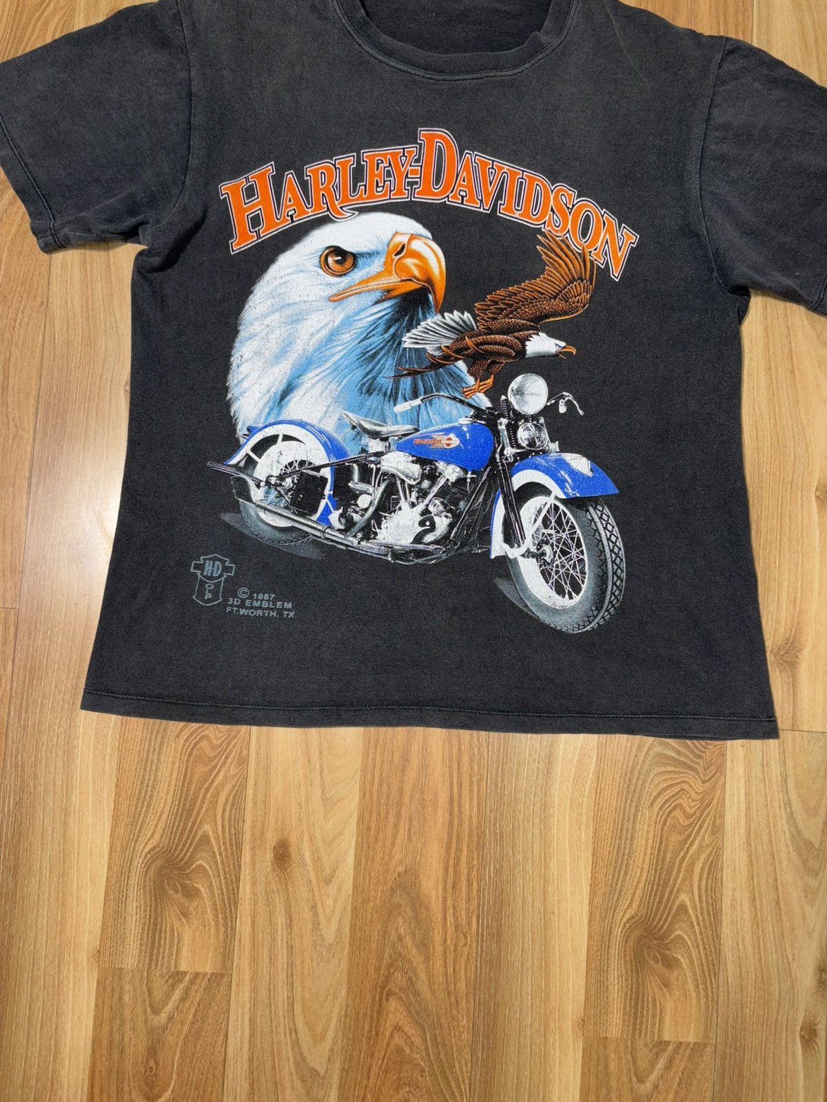 Other 1987 3D Emblem Harley Davidson Eagle &Bike Reconstructed Tee Size US L / EU 52-54 / 3 - 5 Thumbnail