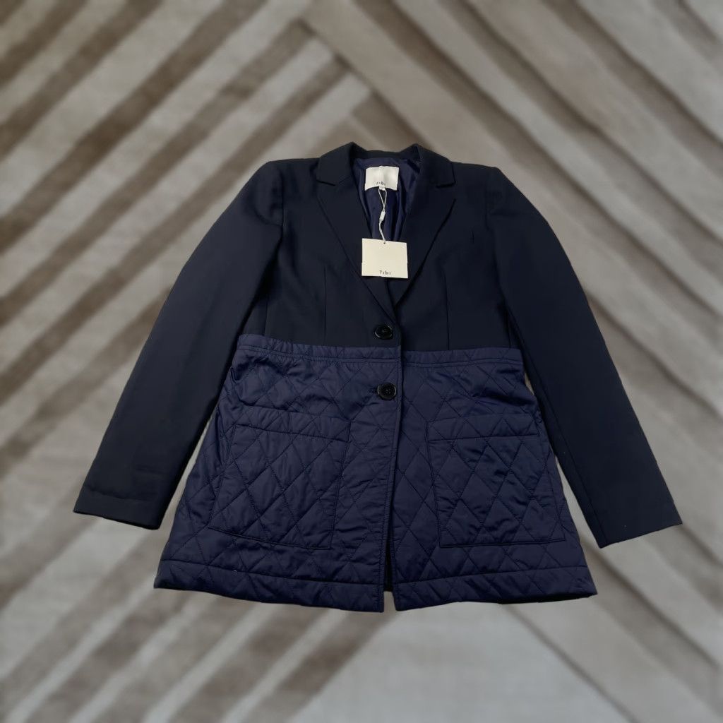 Tibi NWT Tibi Wool Blend Quilted Oversized Blazer Navy Blue Size 2 Women Blazer Size XS / US 0-2 / IT 36-38 - 1 Thumbnail