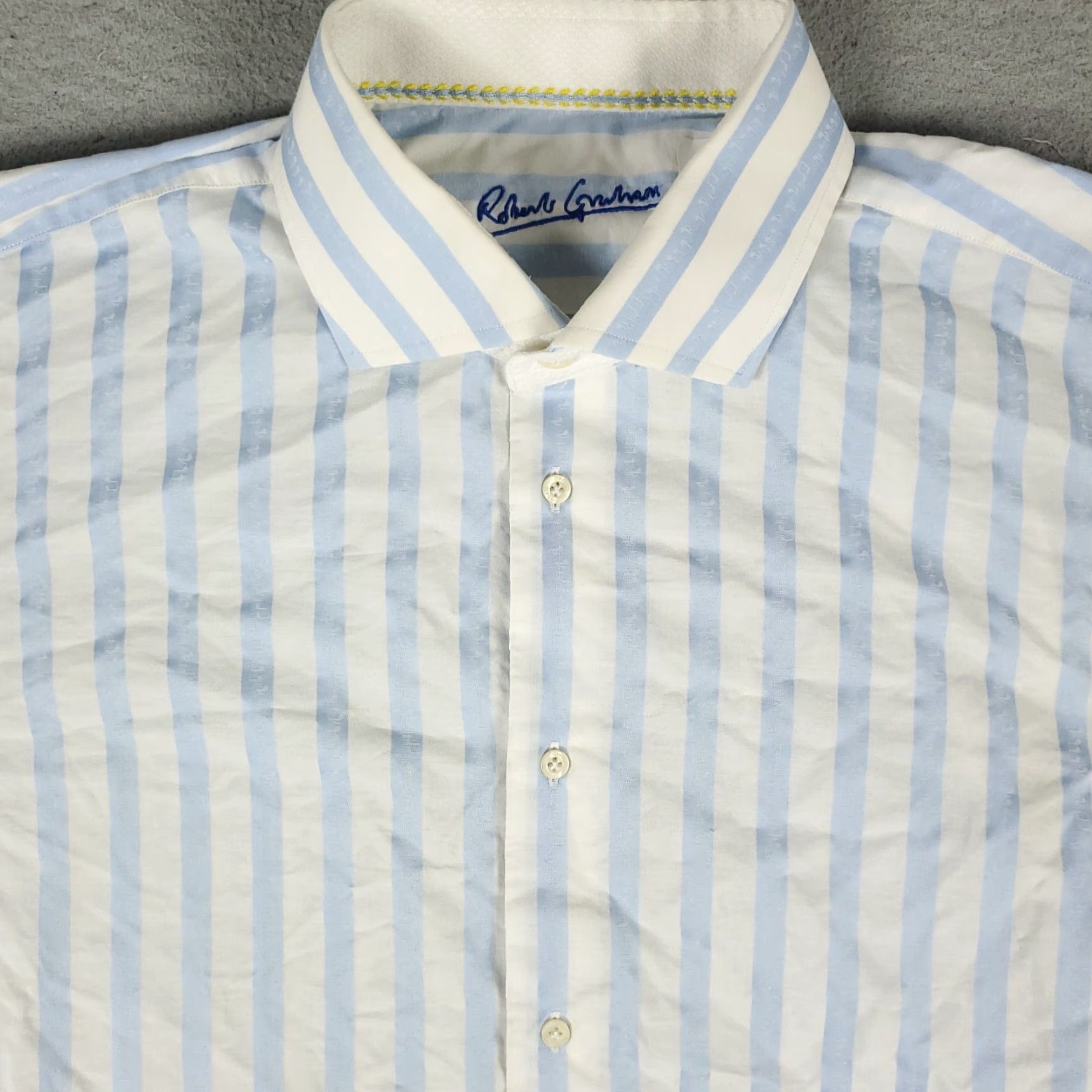 Robert Graham Robert Graham Blue Striped Button-Up Shirt Mens XL Long Sleeve French Cuff Classic Preppy Size US XL / EU 56 / 4 - 2 Thumbnail