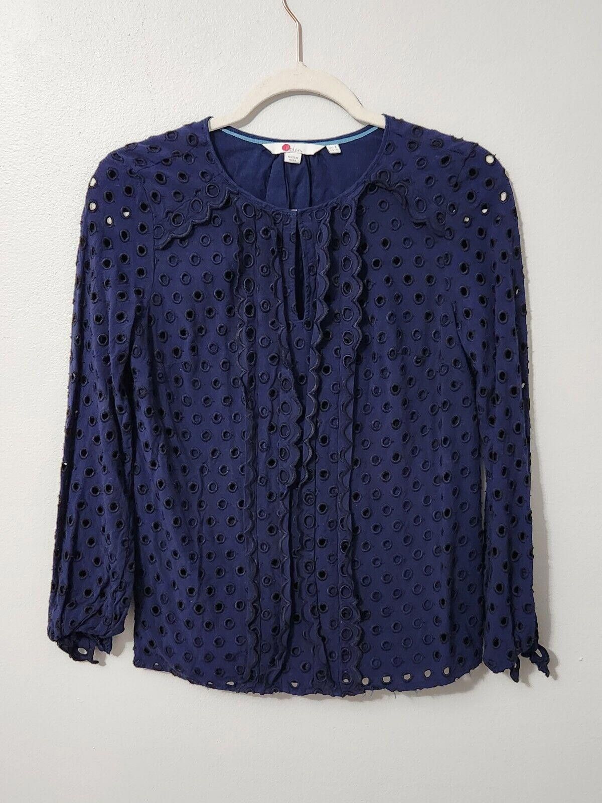 Boden Boden Top Size 4 Blue Long Sleeve Eyelet Blouse Classy Size S / US 4 / IT 40 - 1 Thumbnail