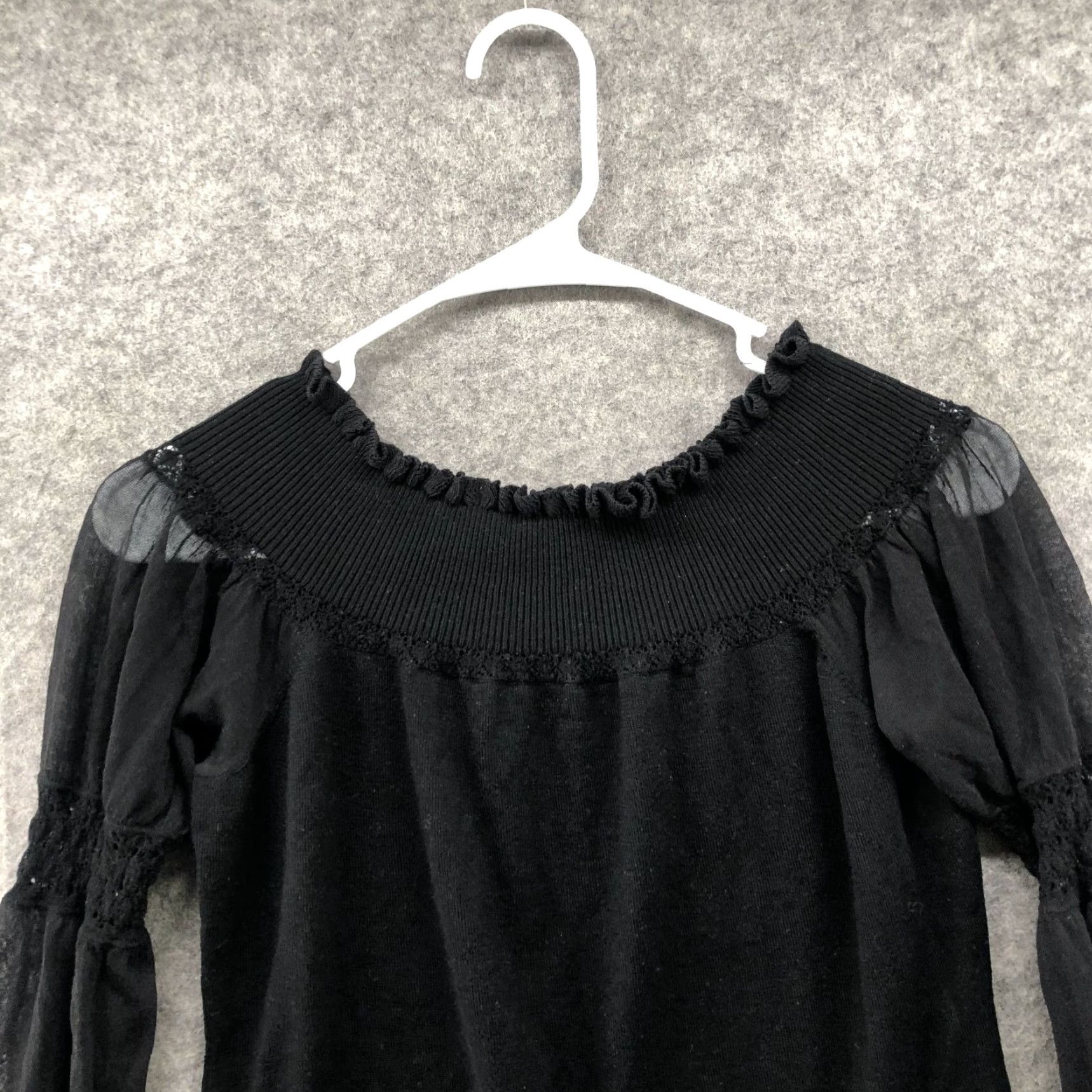 Elie Tahari Elie Tahari Merino Wool Sweater Women M Black Pullover Knit Long Sleeve Off-Shoulder Cinch Bubble Sleeves Womens Size M / US 6-8 / IT 42-44 - 4 Thumbnail