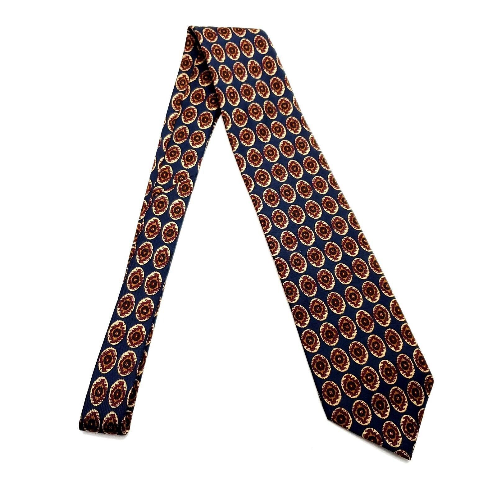 Vintage Land's End Silk Tie Print Blue Geometric Long Size ONE SIZE - 6 Thumbnail