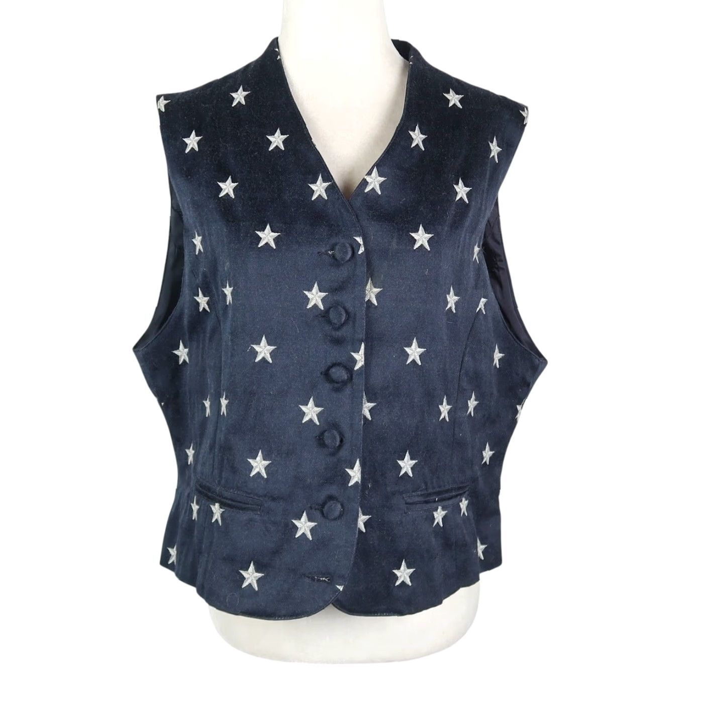Liz Claiborne VINTAGE Liz Claiborne Navy Blue Star Embroidered Vest 12 Vest Womens Sleeveless Button Front Short 90s Stars Casual Spring Summer Fall - Womens Size XL / US 12-14 / IT 48-50 - 2 Thumbnail
