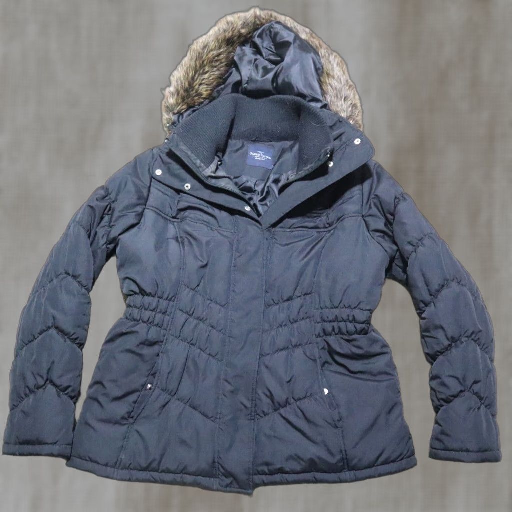 Faded Glory VINTAGE FADED GLORY Jacket Women M Black Bubble Hooded Fur Poly Fill Flax Glor y? Size M / US 6-8 / IT 42-44 - 1 Thumbnail